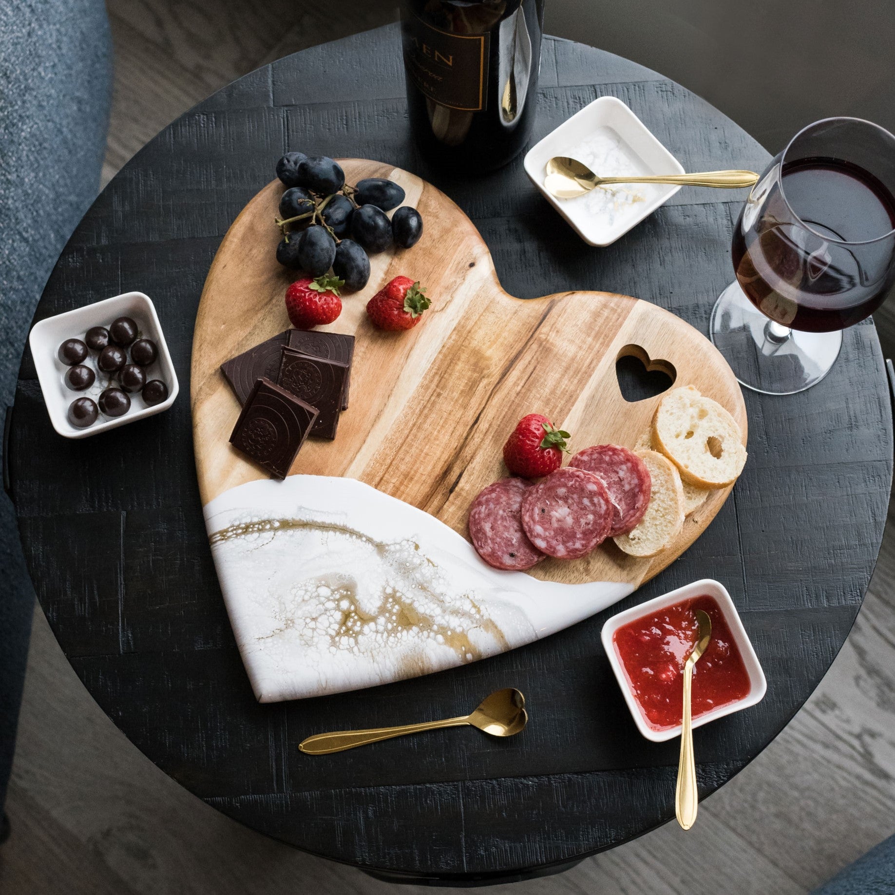 heart board for valentines day accented with resin