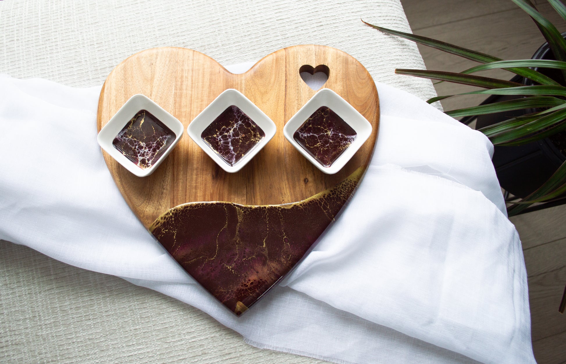heart board for valentines day accented with resin
