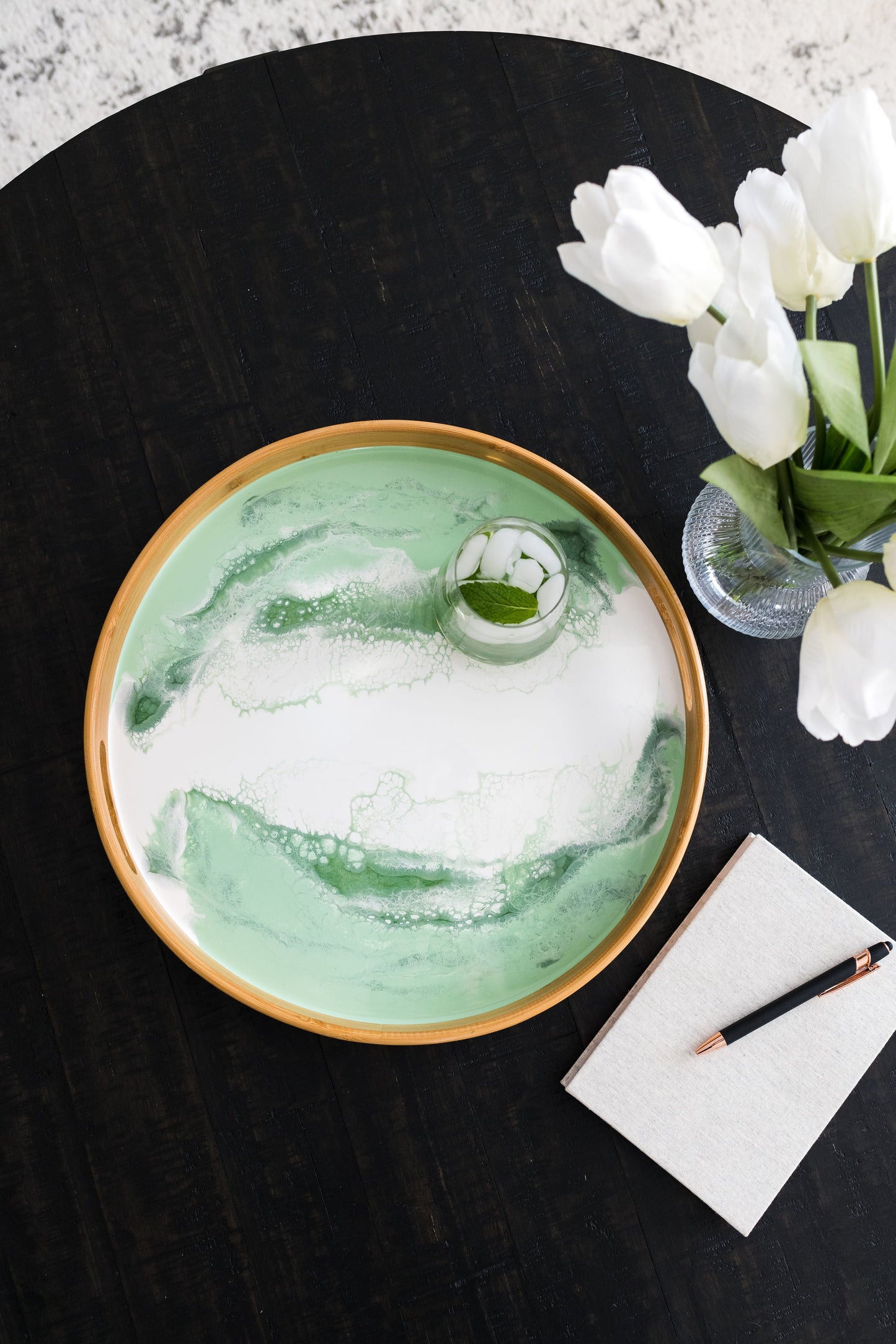 mojito bamboo tray on a coffee table
