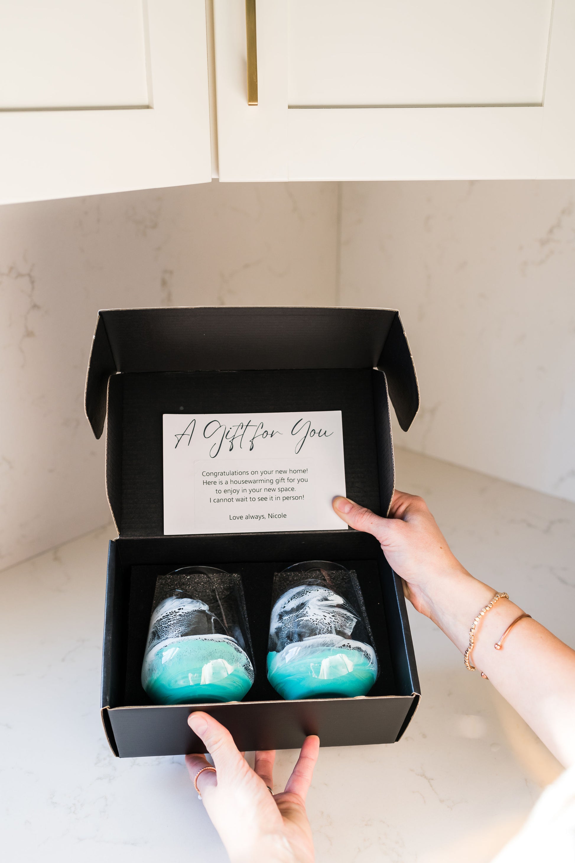 Caribbean Wine Glasses in Black Gift Box with gift note