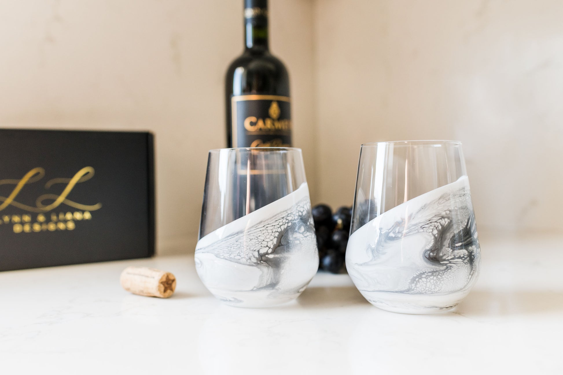 Marble Wine glasses on kitchen counter