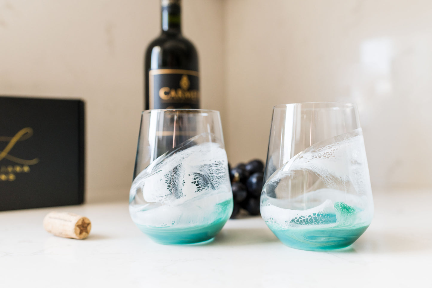 Caribbean Wine glasses on kitchen counter