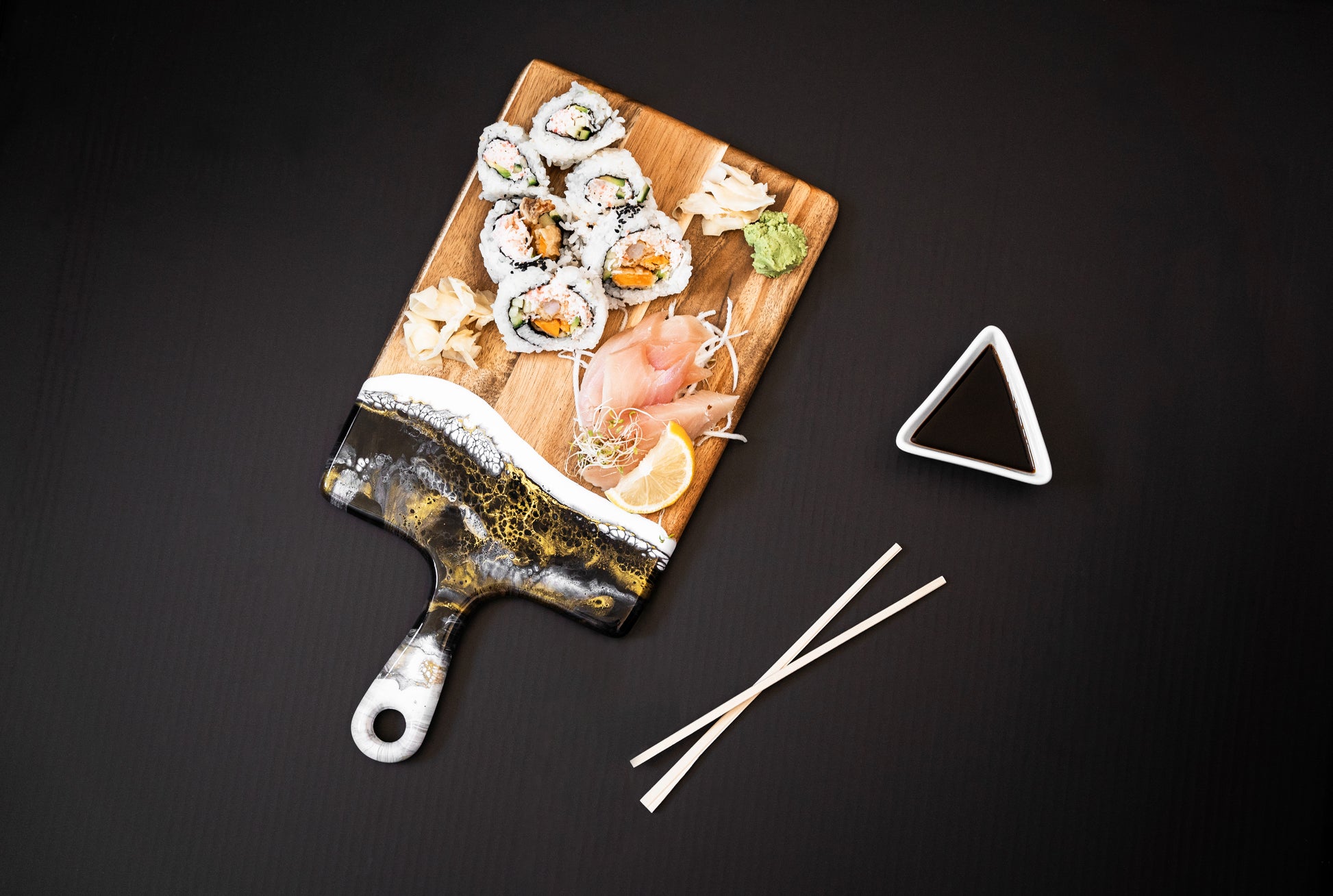 medium acacia cheese board accented with resin