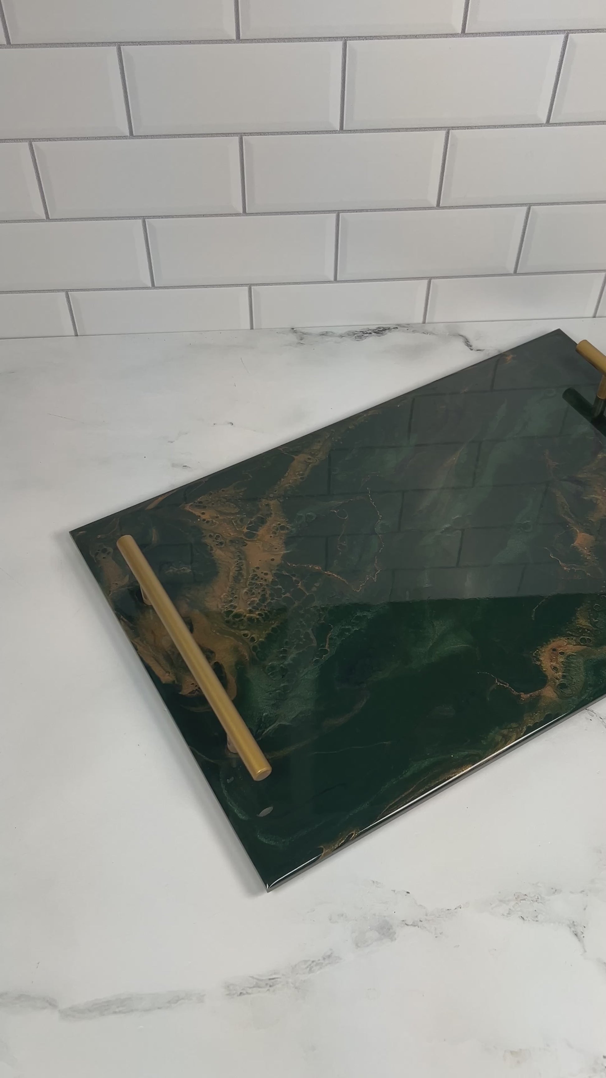 acrylic serving tray accented with resin
