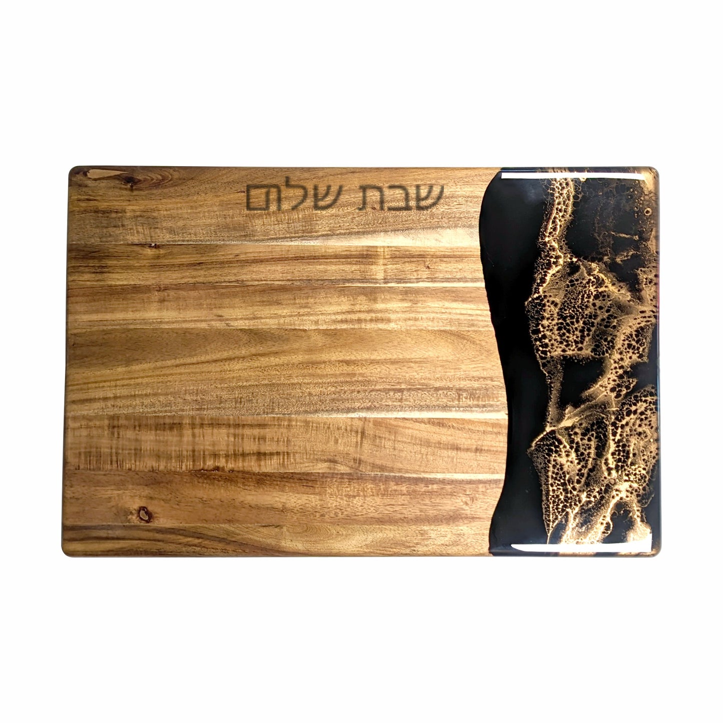 acacia challah board accented with resin