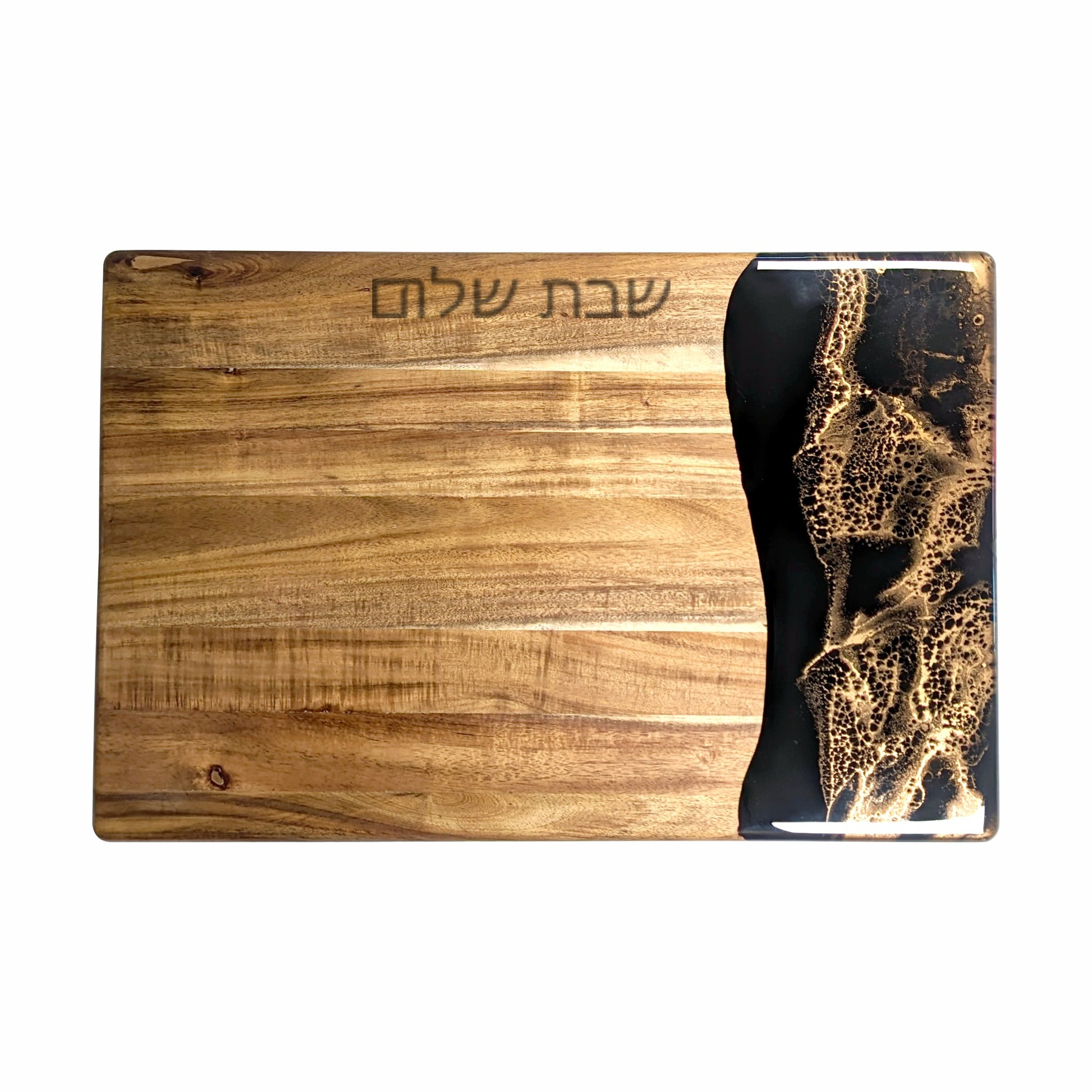acacia challah board accented with resin