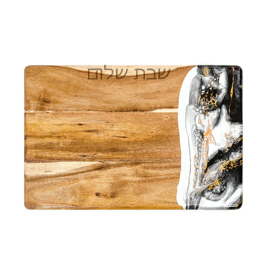 acacia challah board accented with resin
