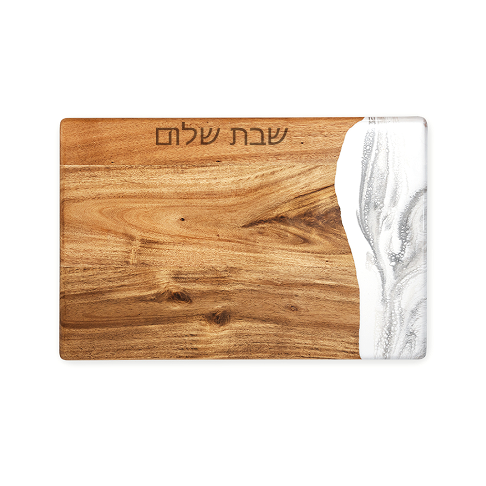acacia challah board accented with resin