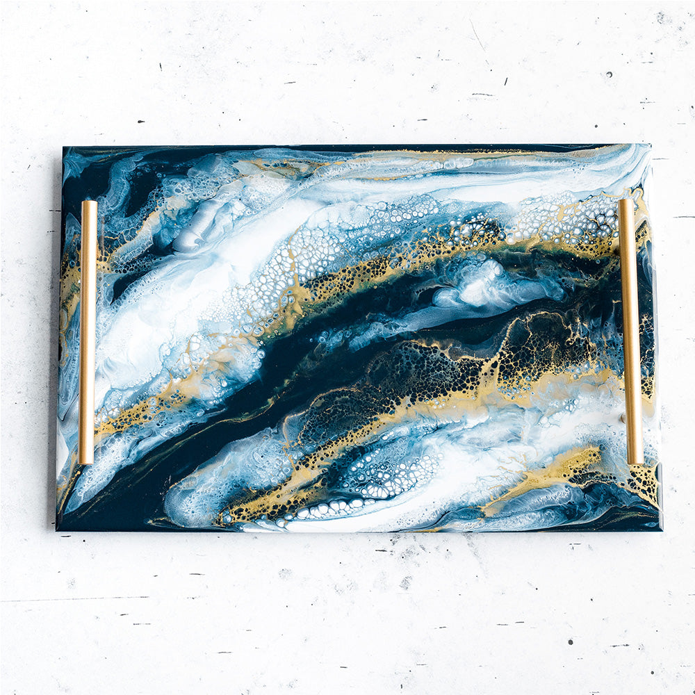 acrylic serving tray accented with resin