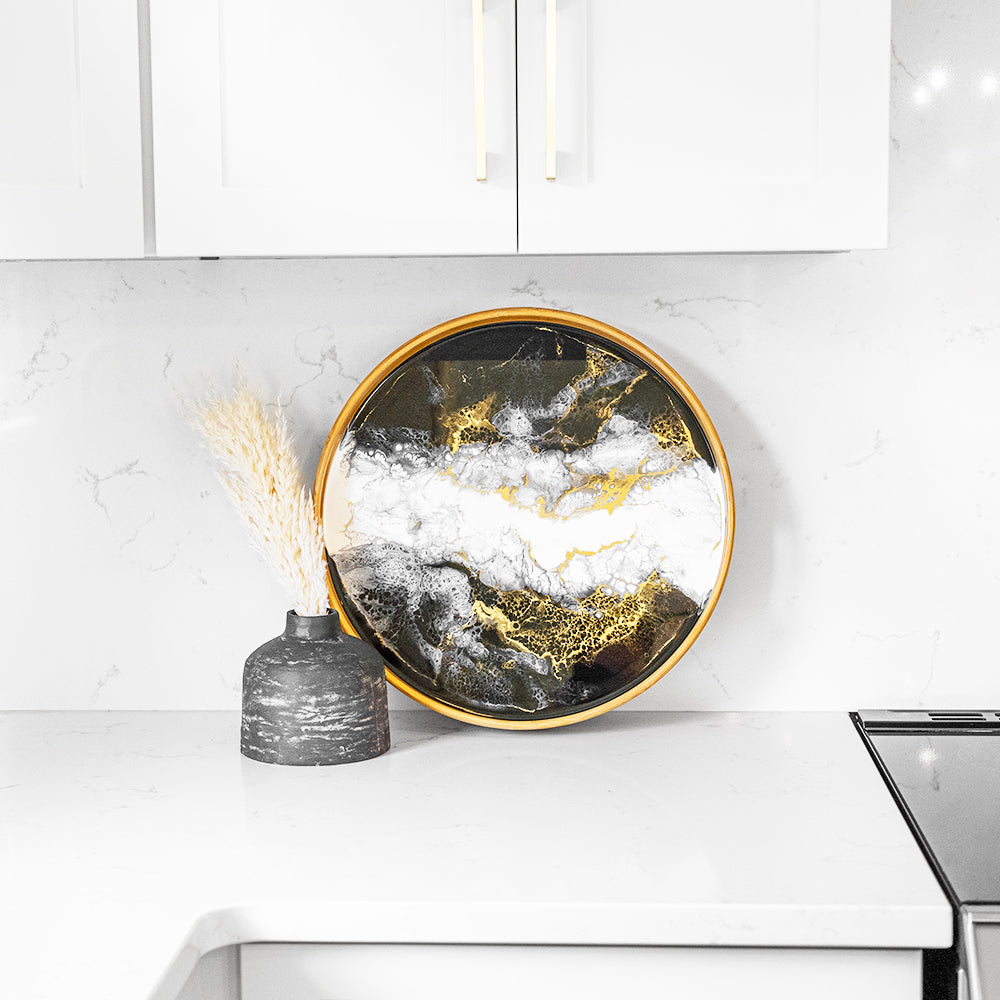 bamboo round tray accented with resin