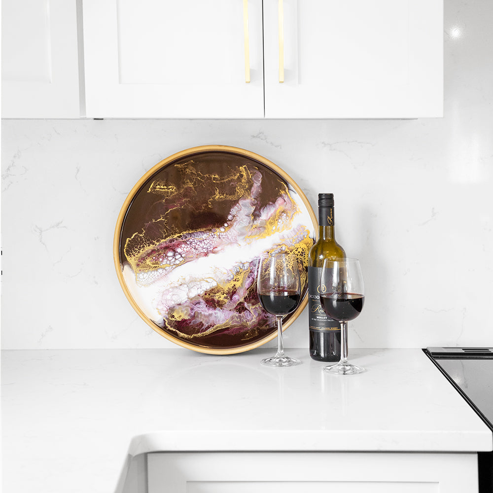 bamboo round tray accented with resin