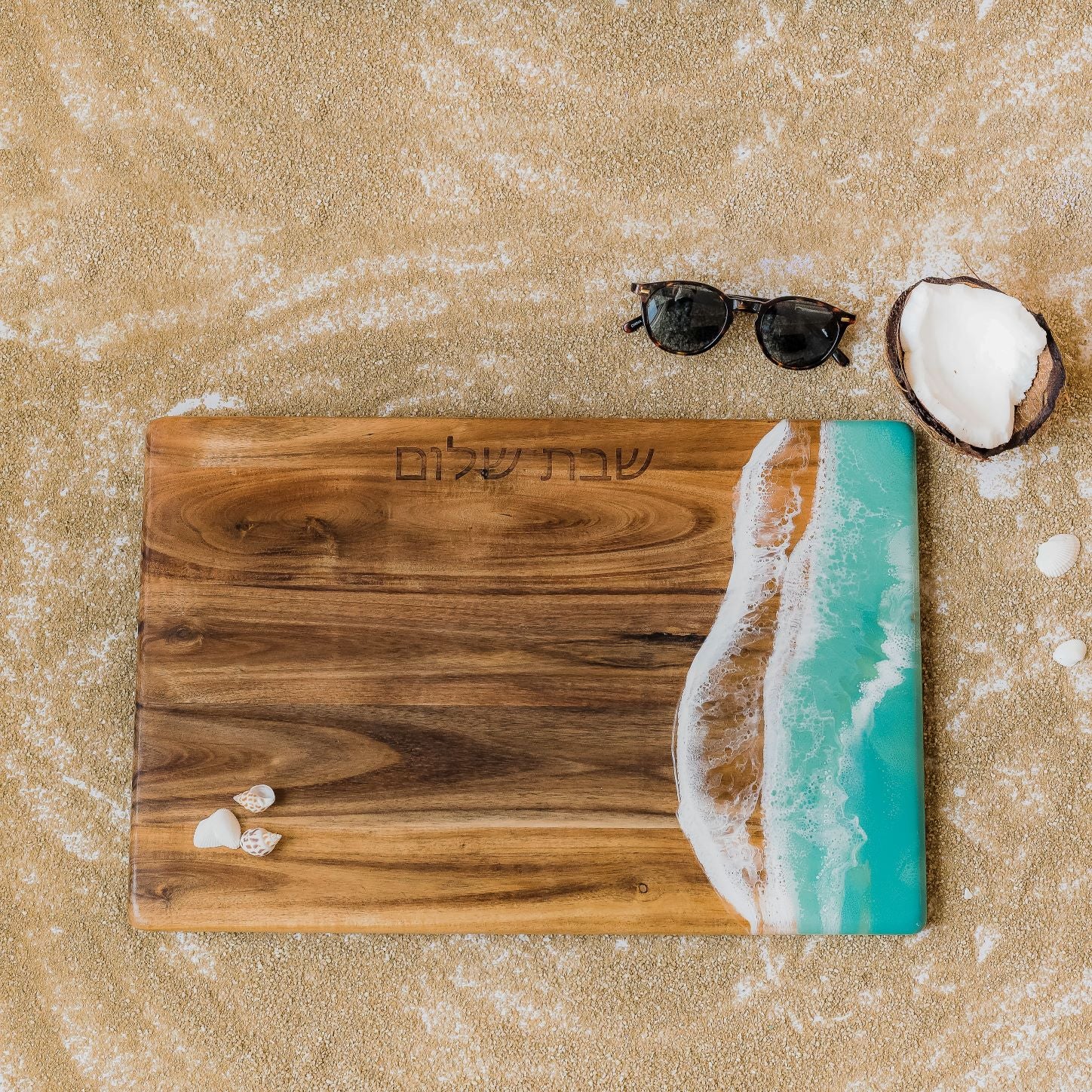 acacia challah board accented with resin
