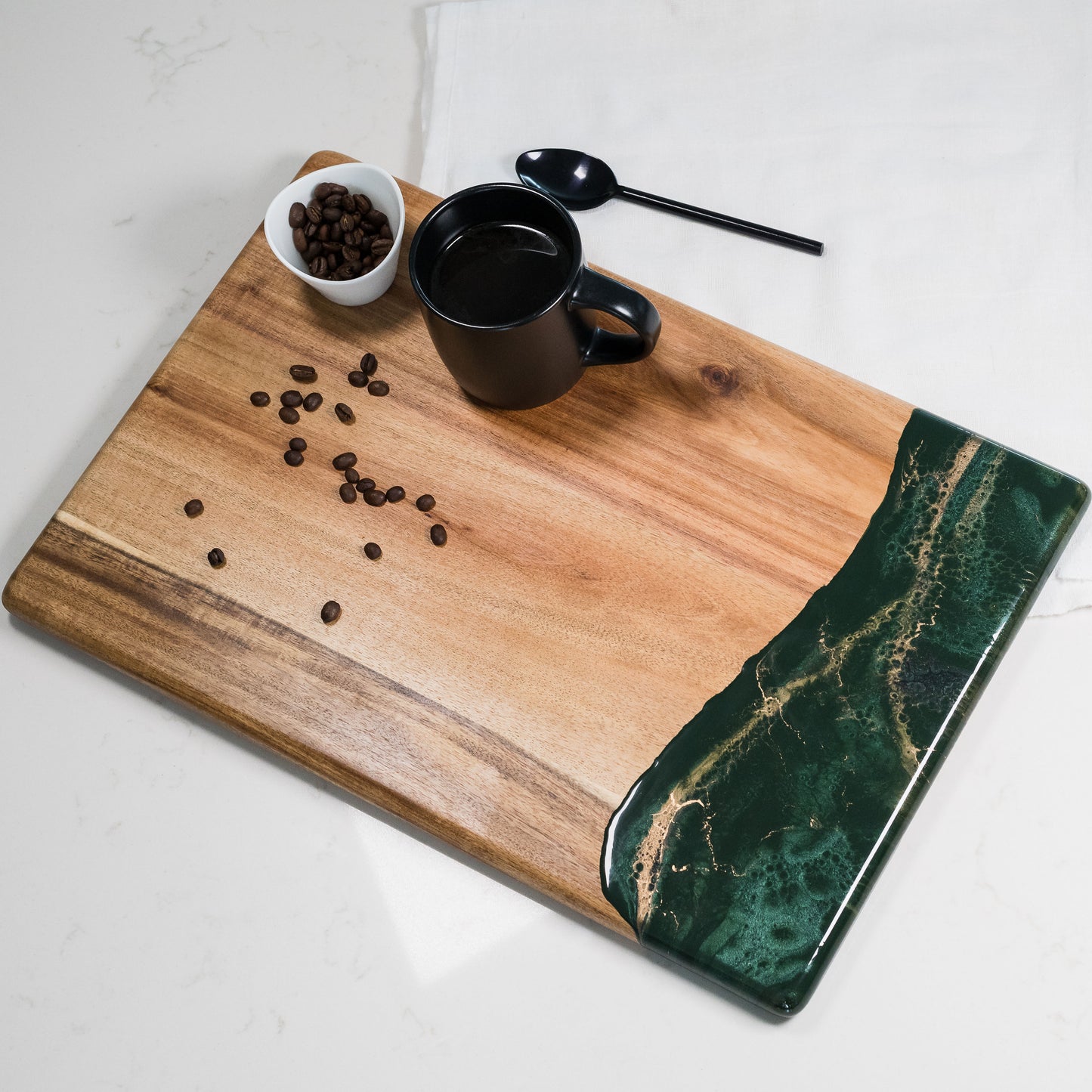 acacia bread board accented with resin