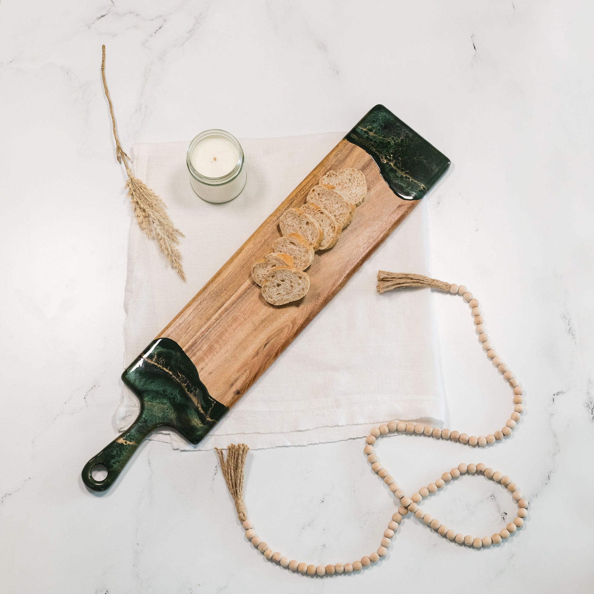 baguette acacia board accented with resin