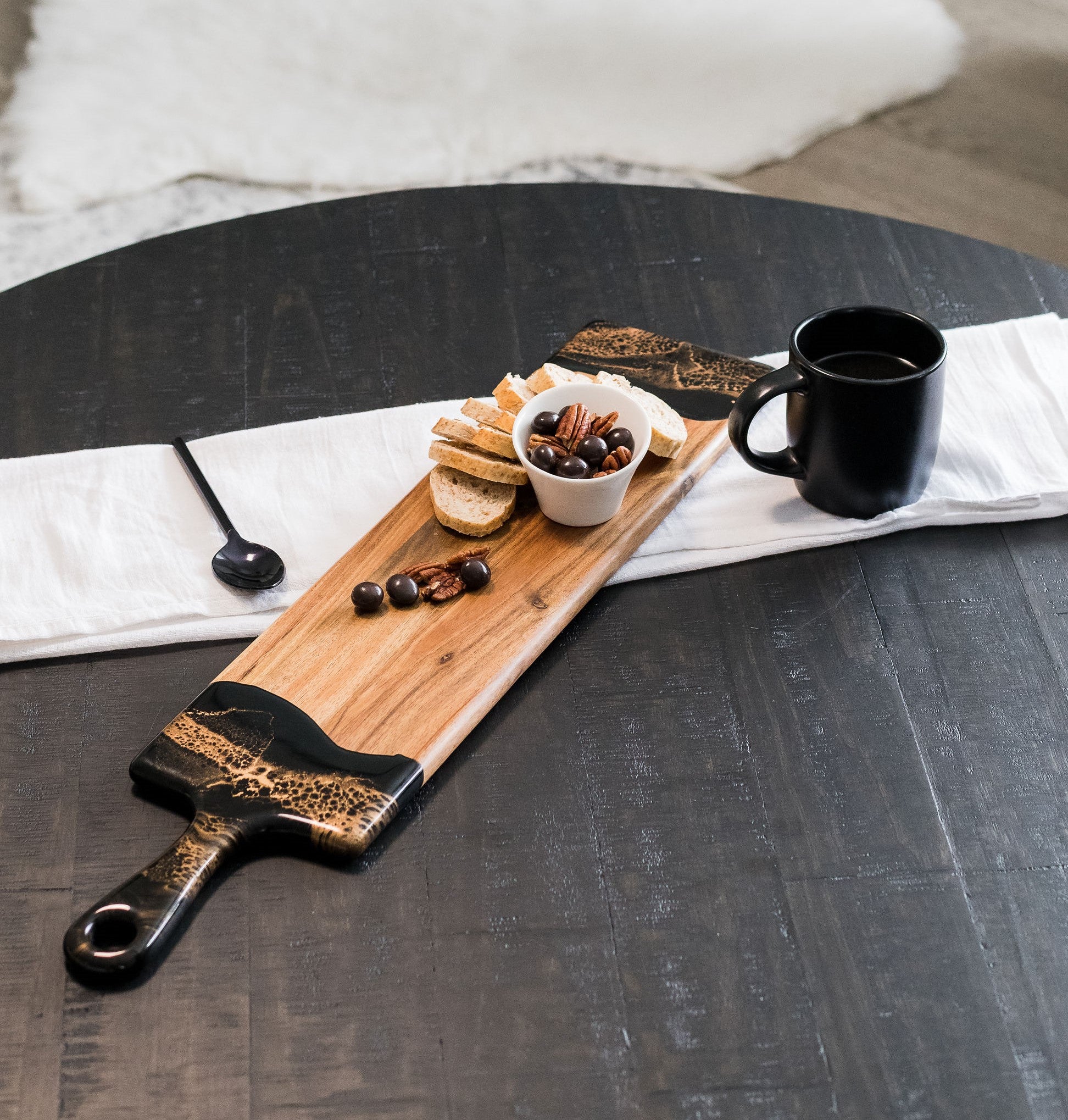 baguette acacia board accented with resin