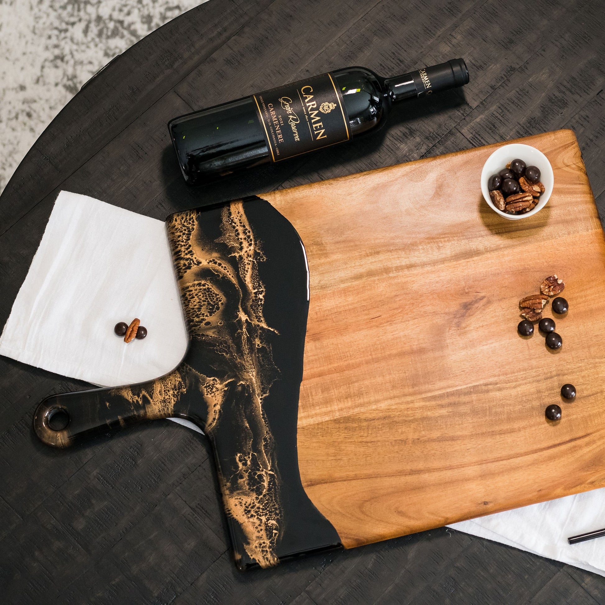 xl acacia cheese board accented with resin