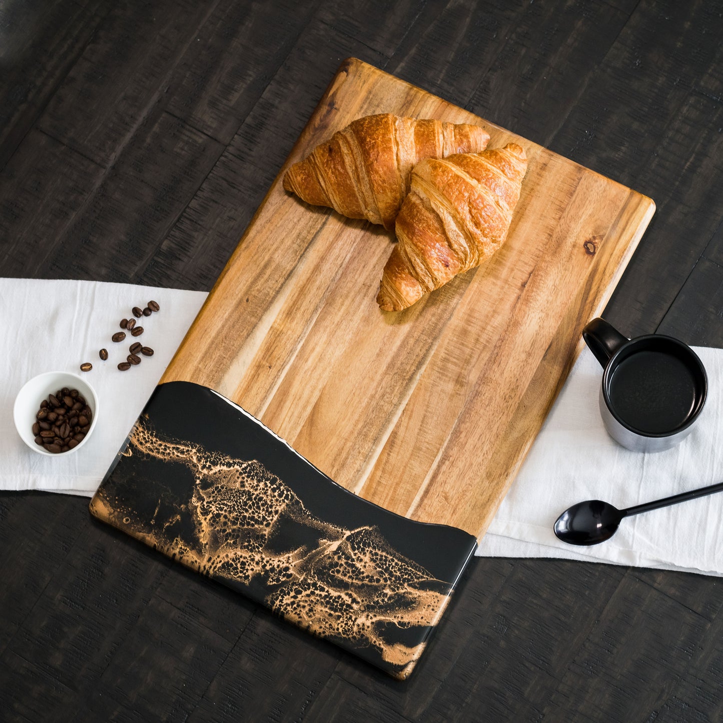 acacia bread board accented with resin