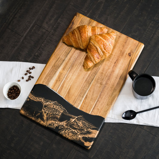 acacia bread board accented with resin