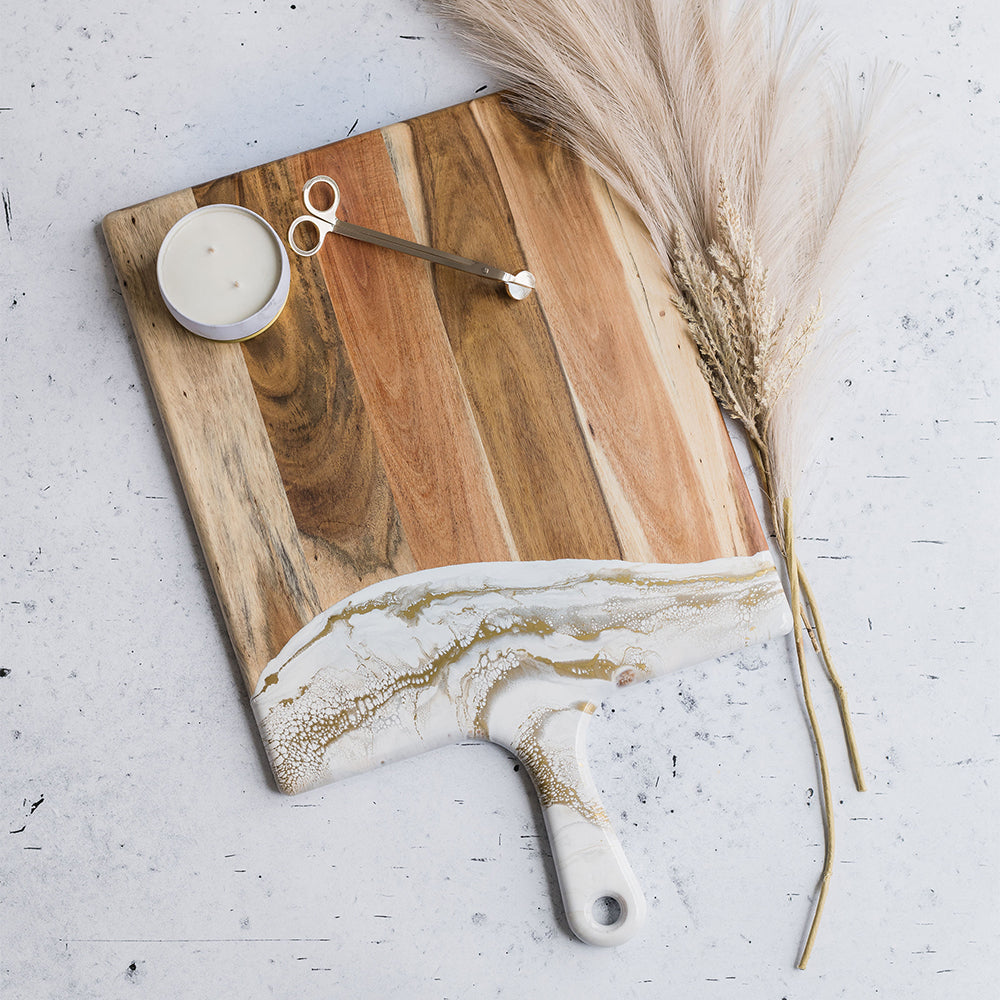 xl acacia cheese board accented with resin