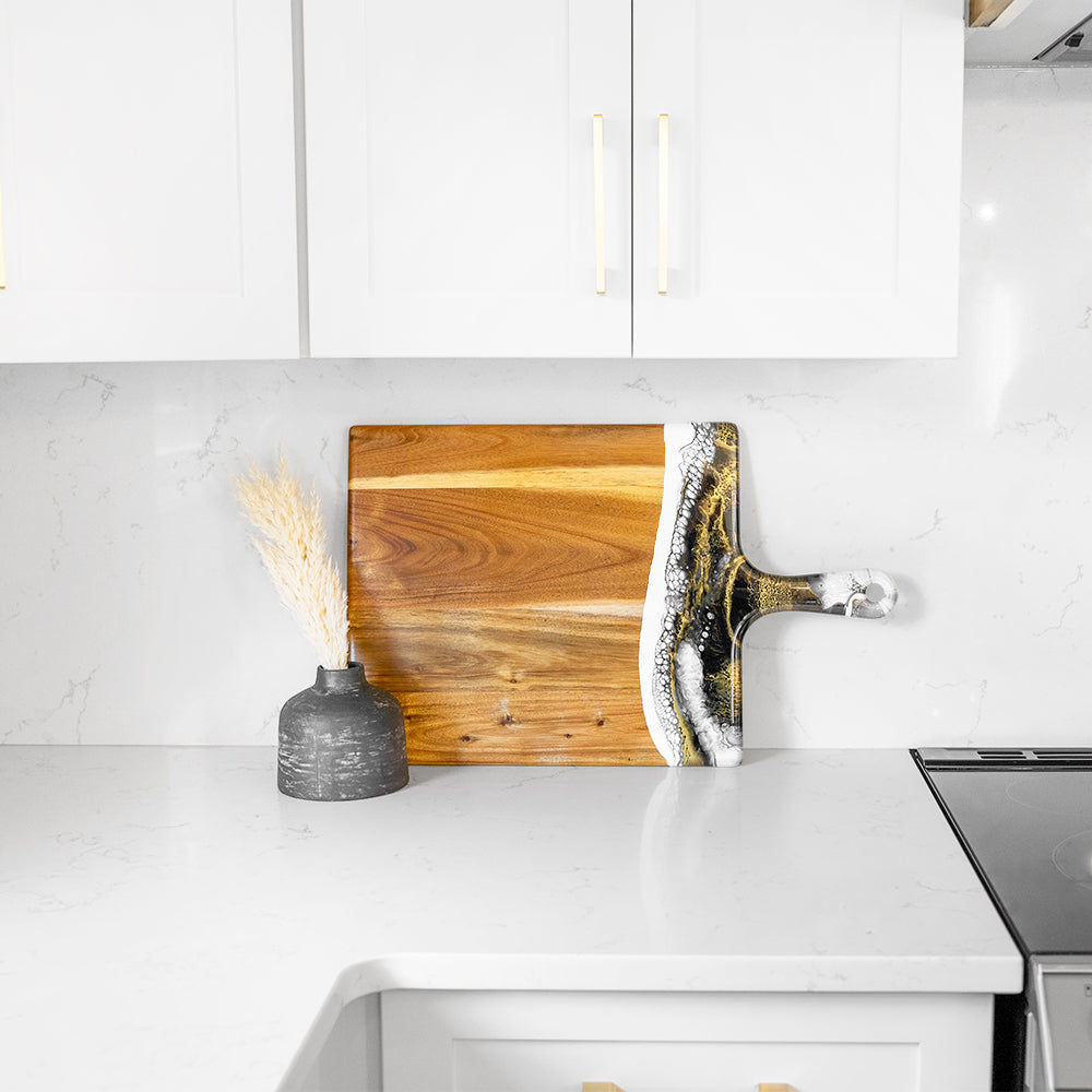 xl acacia cheese board accented with resin