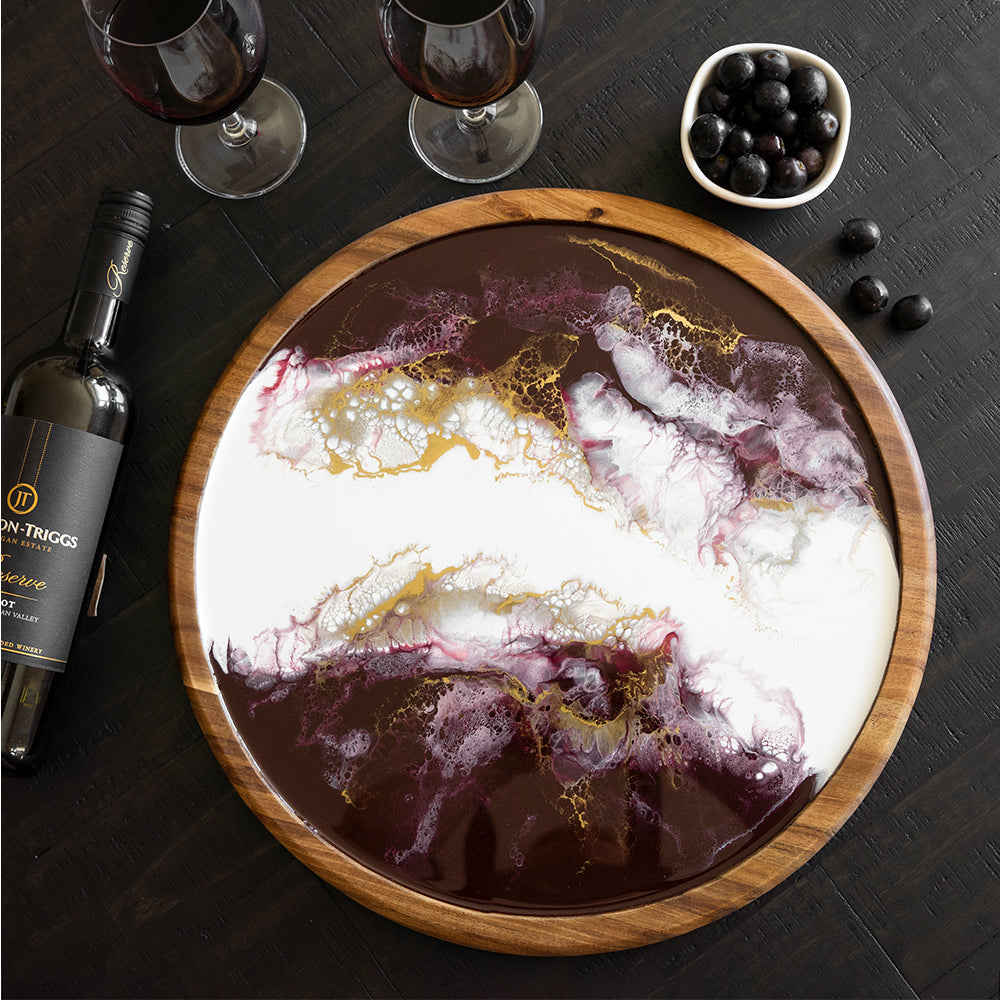 acacia lazy susan accented with resin