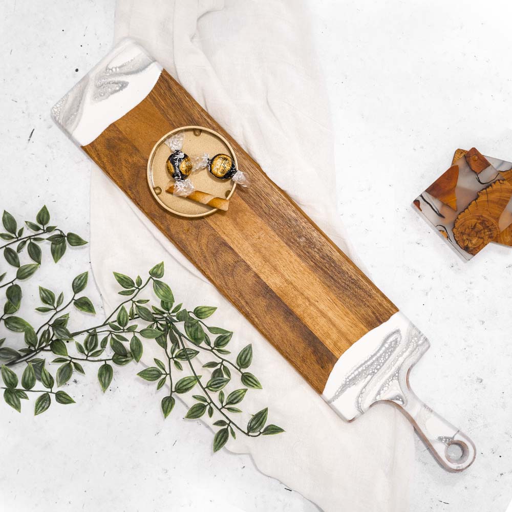 baguette acacia board accented with resin