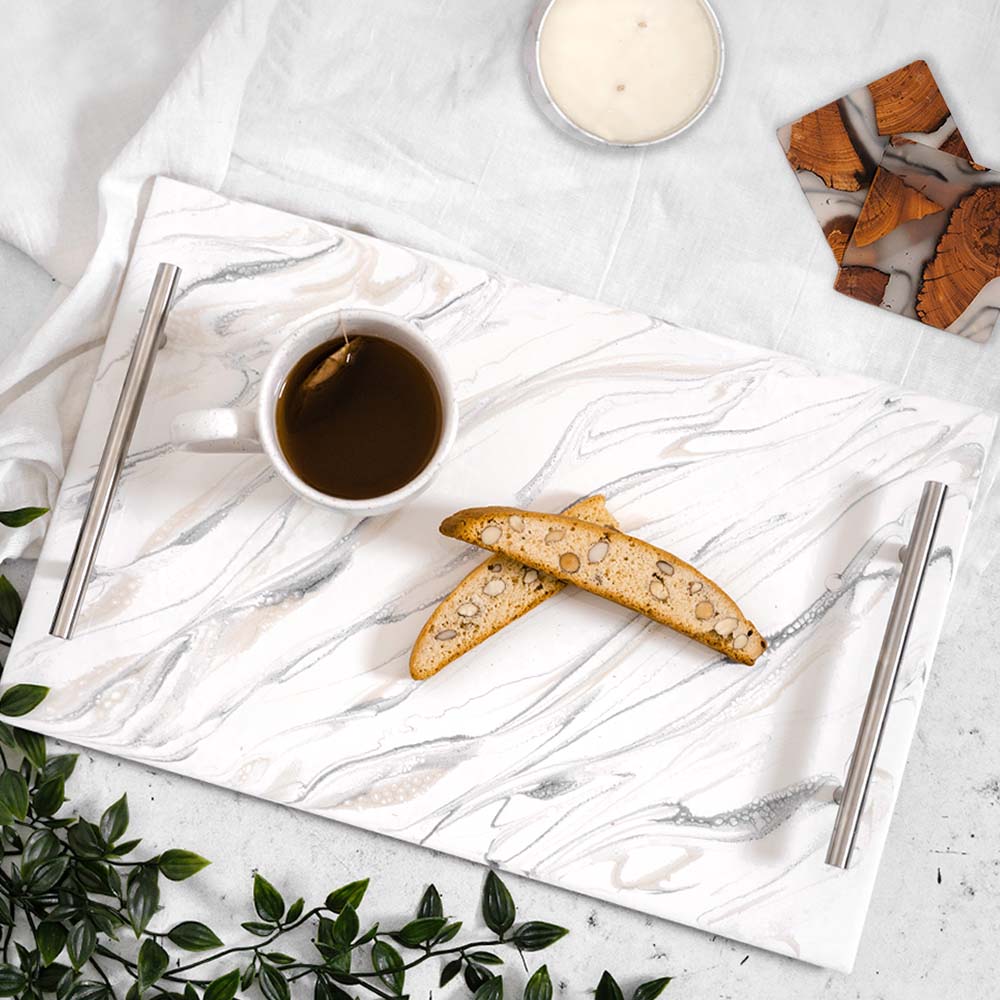 acrylic serving tray accented with resin