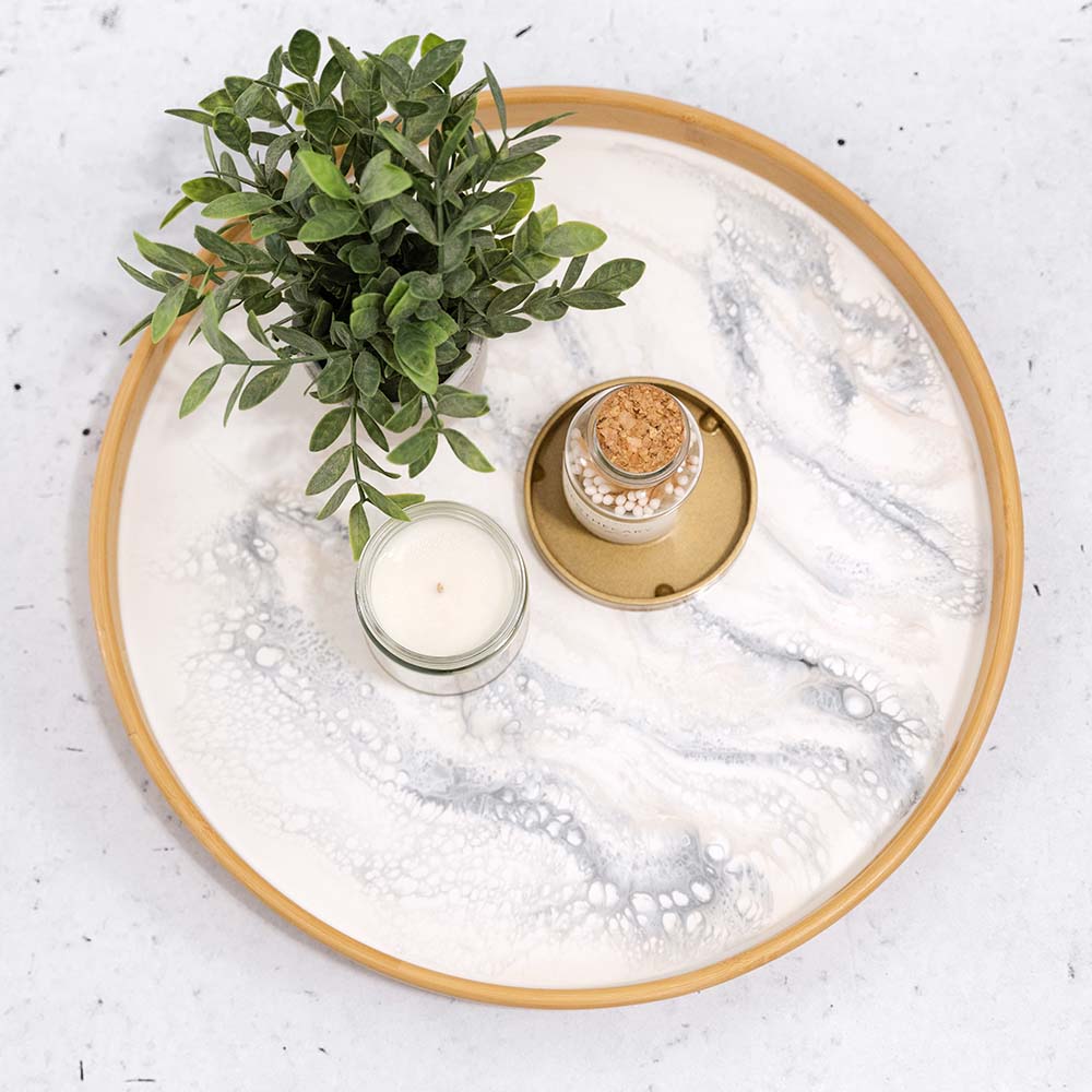 bamboo round tray accented with resin