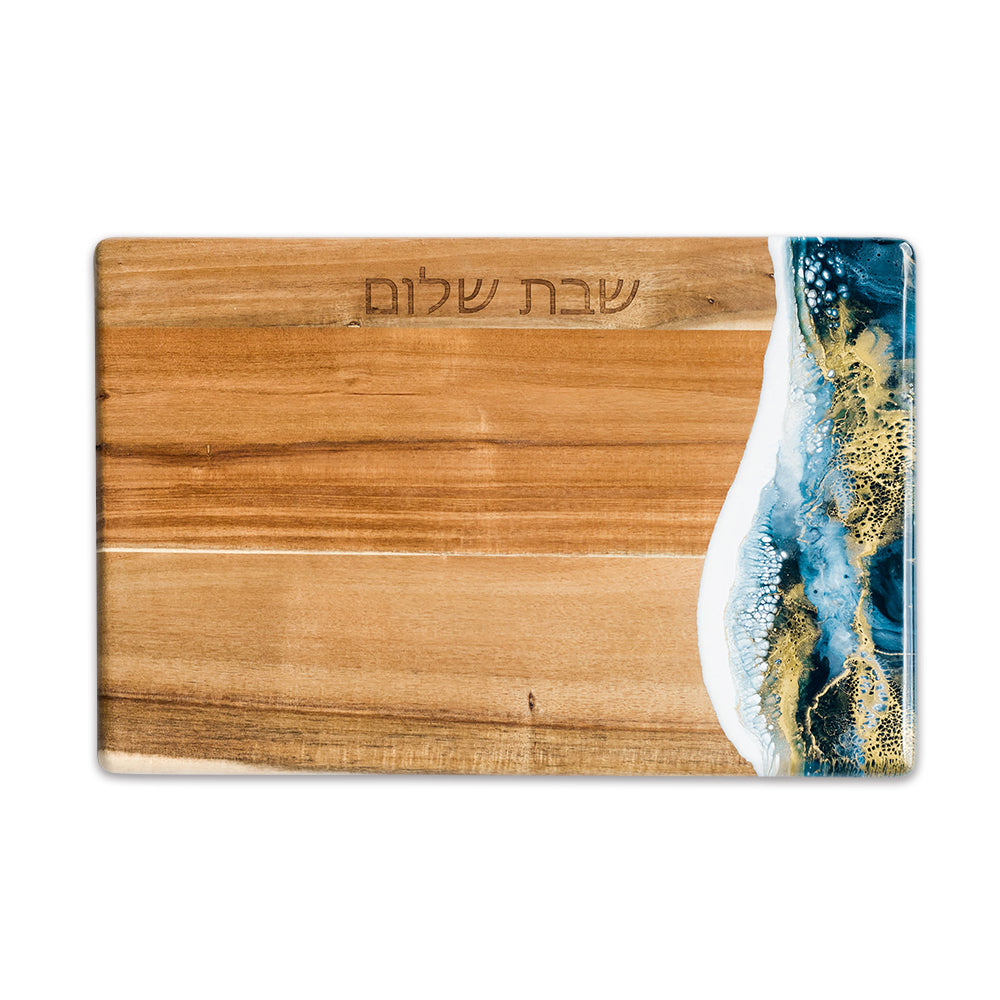 acacia challah board accented with resin