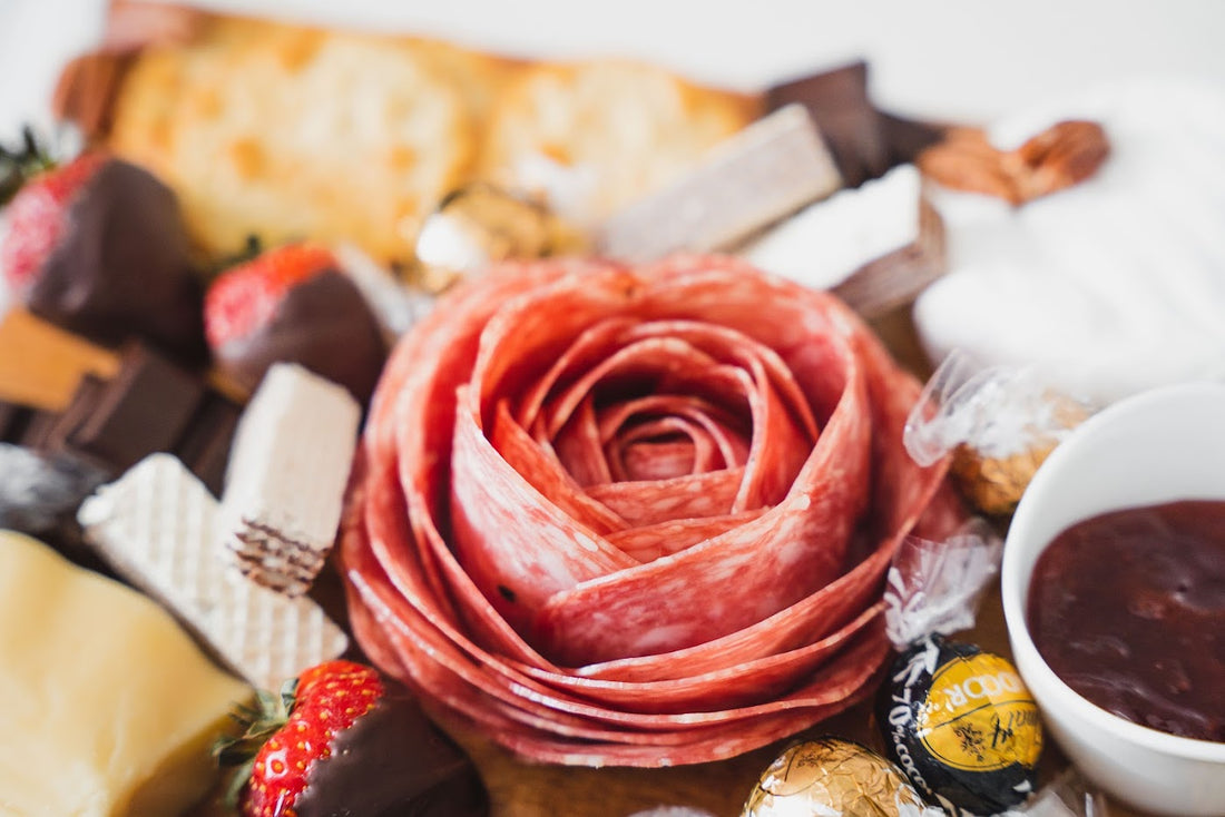salami rose on cheese board