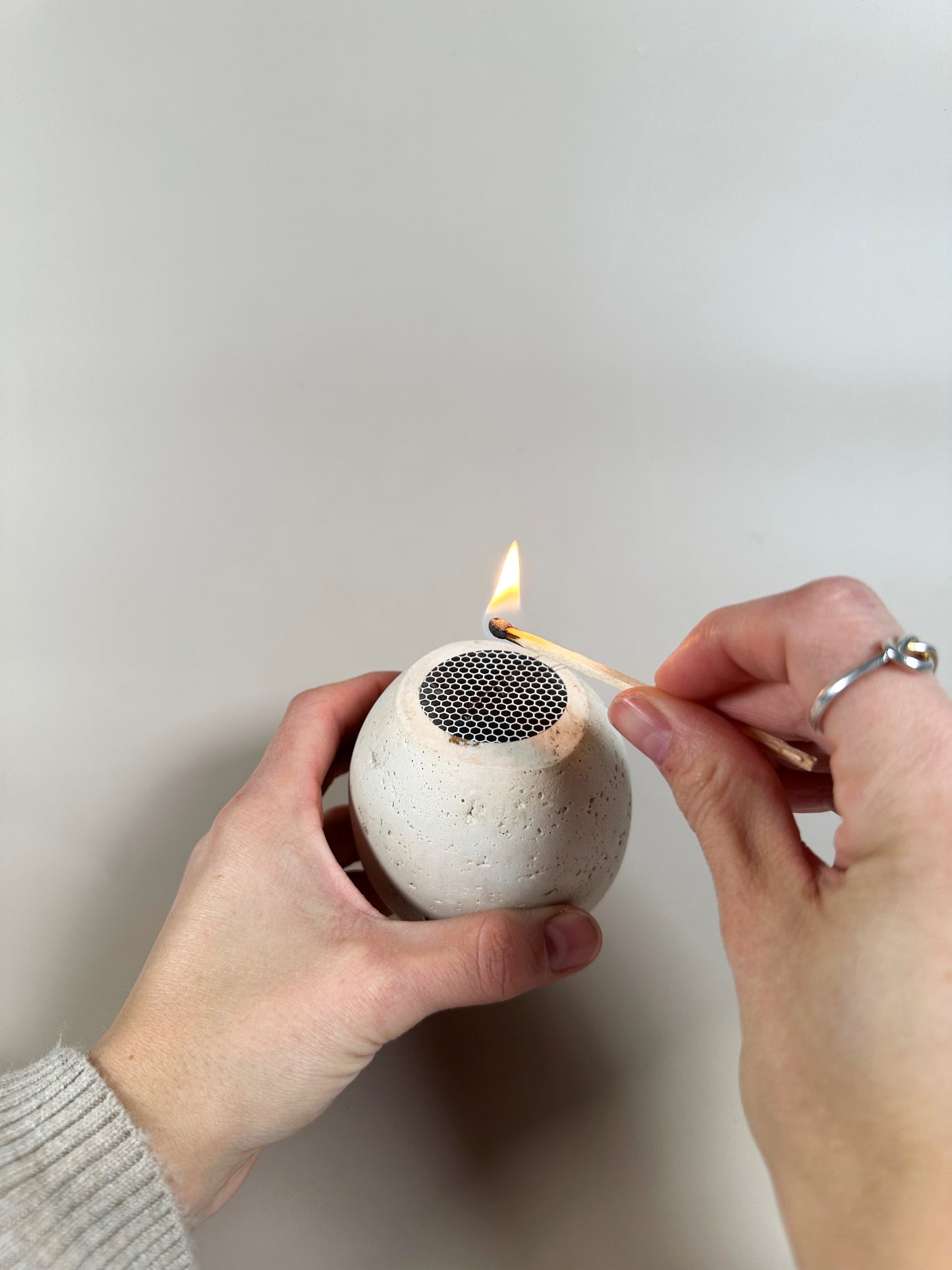 Travertine and Lava Rock Luna Match Holder