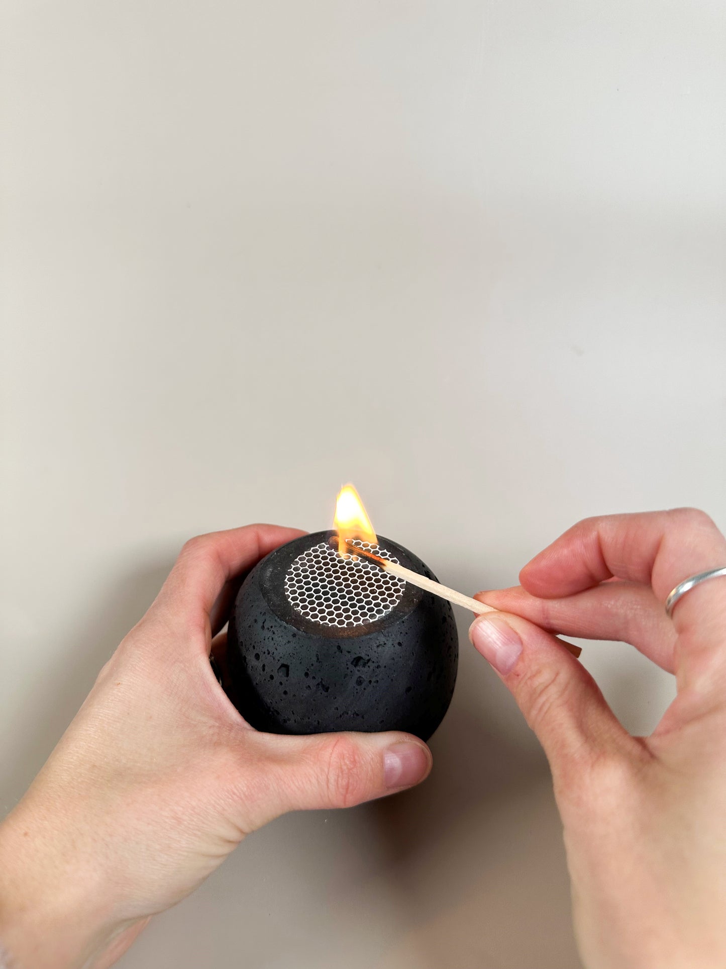 Travertine and Lava Rock Luna Match Holder