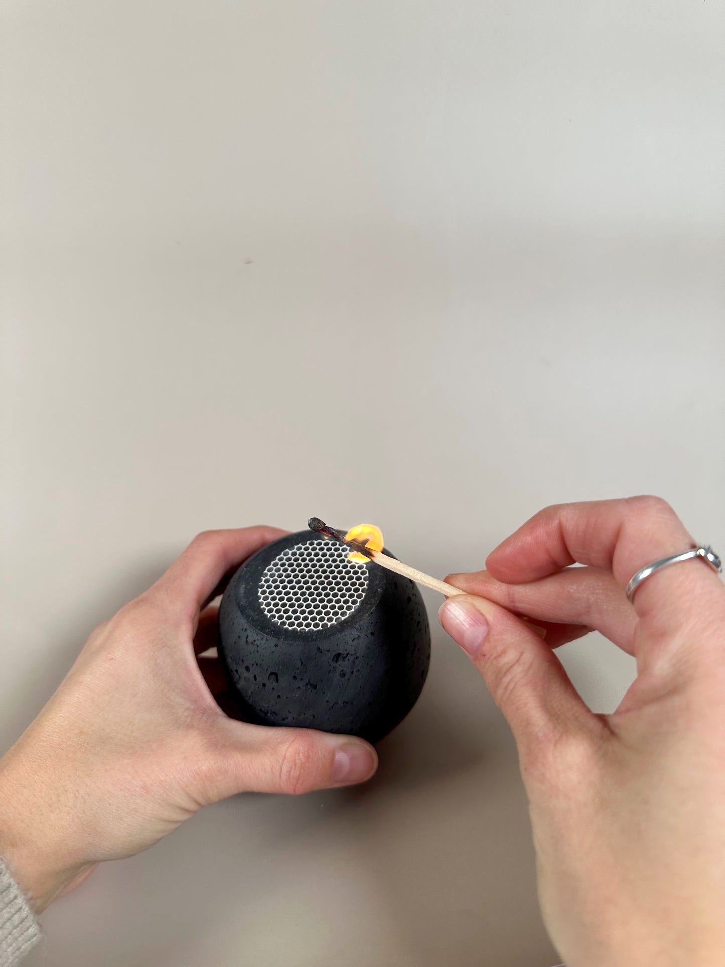 Travertine and Lava Rock Luna Match Holder