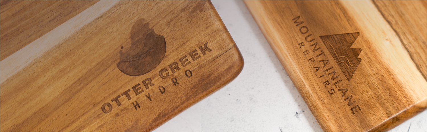 Lynn & Liana Corporate Gifting Cheese Board Engraving. Personalized Branded Merchandise 