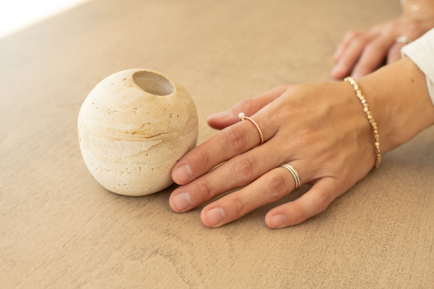 Travertine and Lava Rock Luna Match Holder