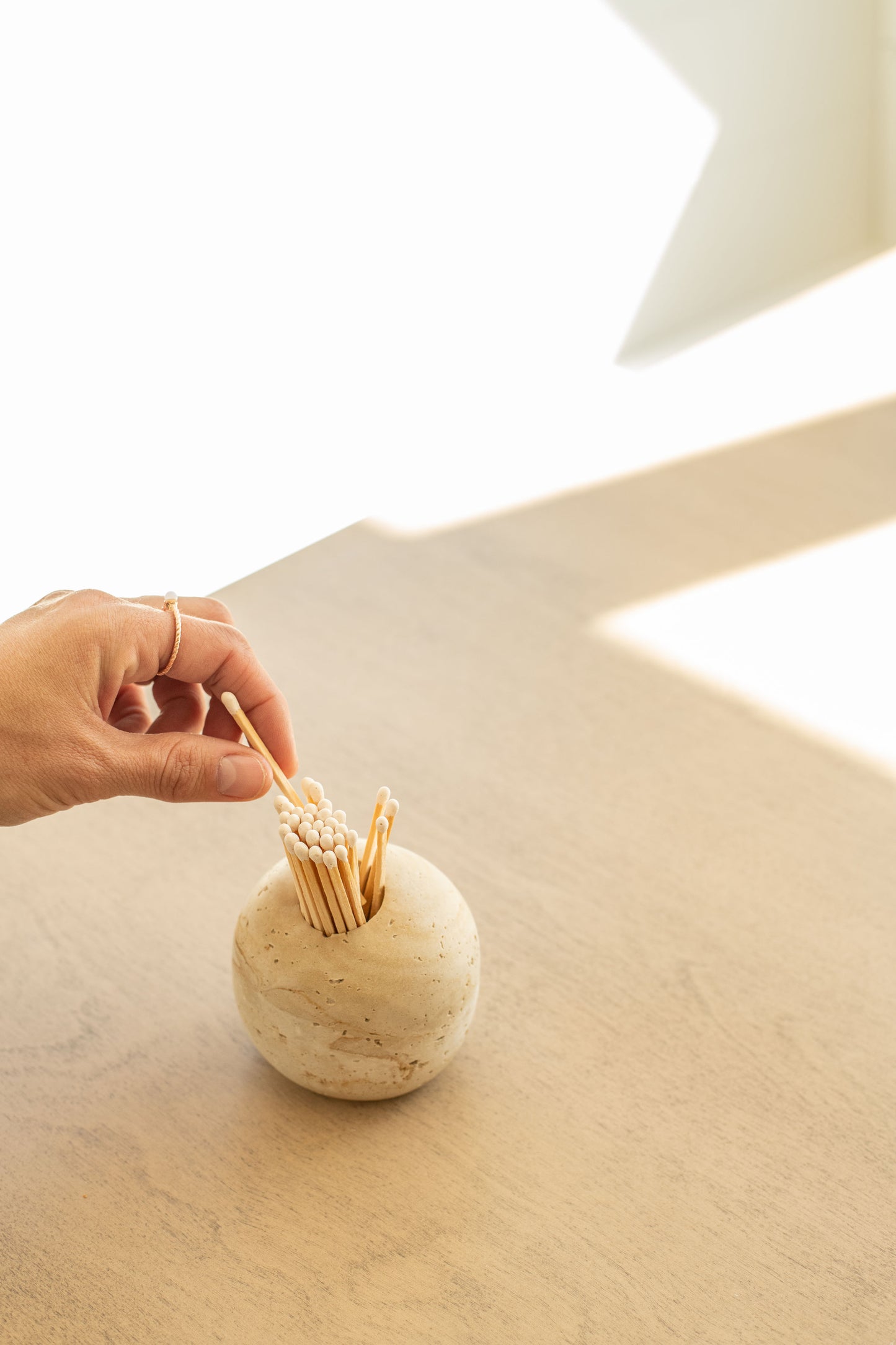 Travertine and Lava Rock Luna Match Holder