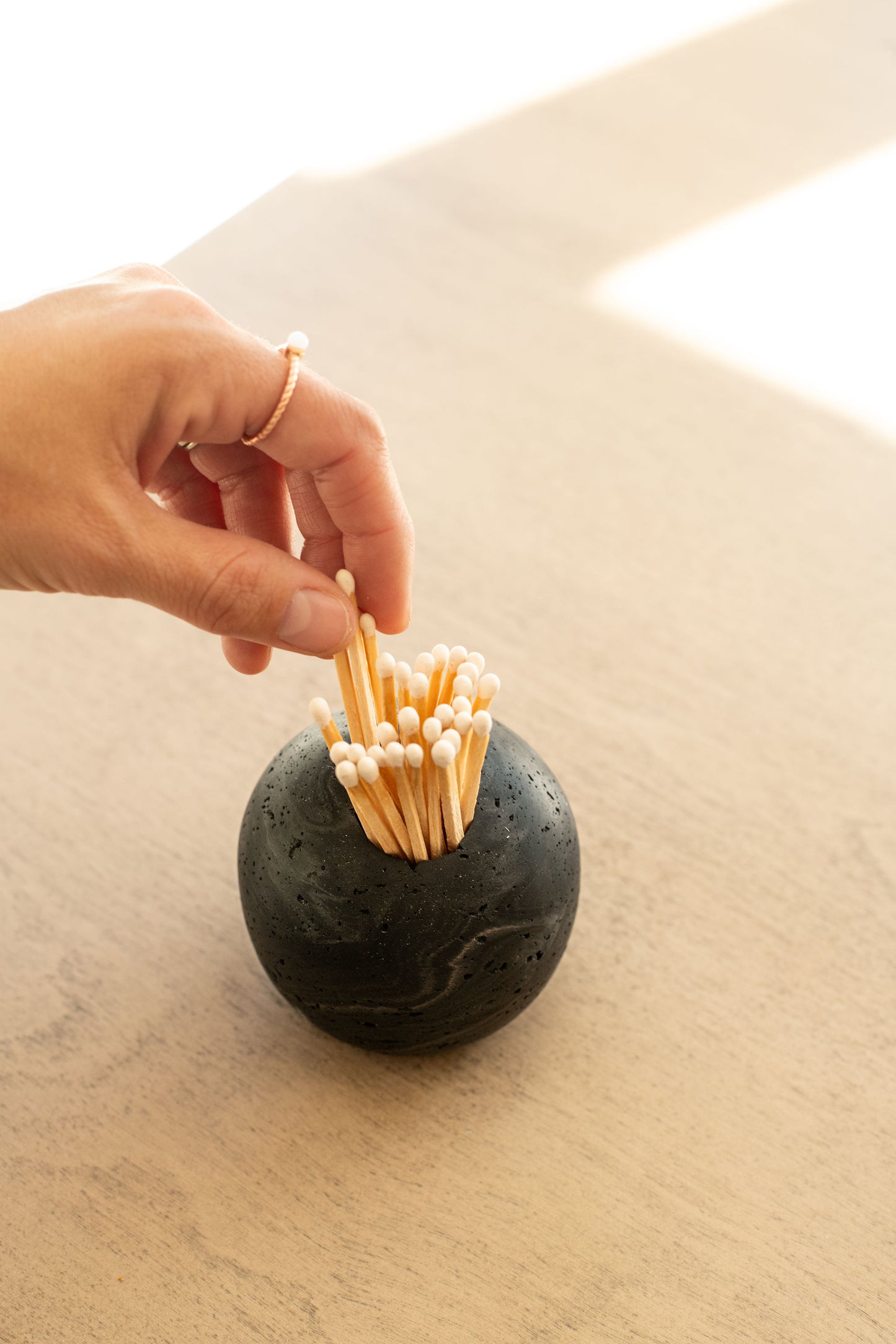 Travertine and Lava Rock Luna Match Holder