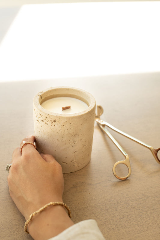 Travertine and Lava Rock Candle (with lid)