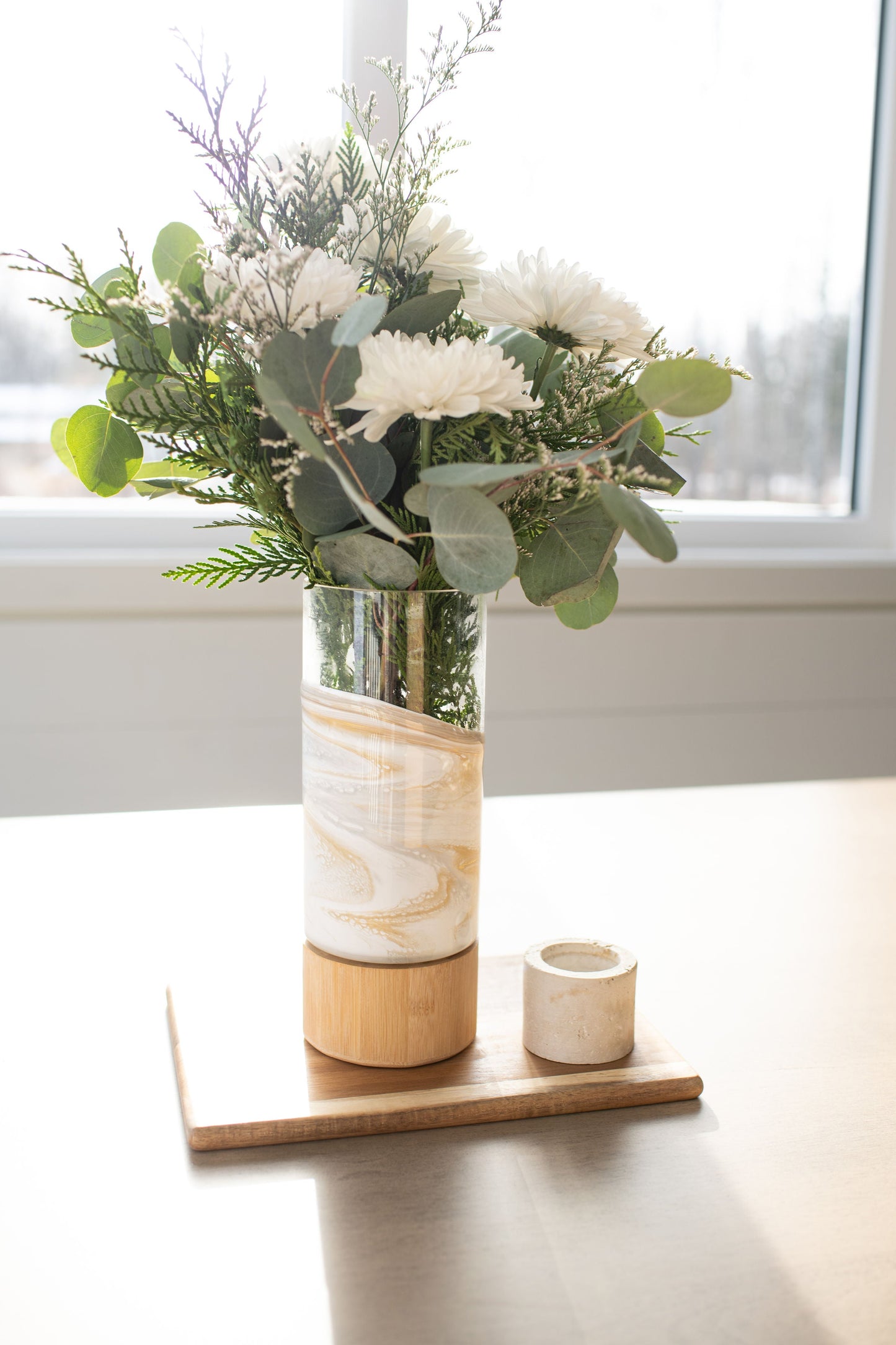 NEW!!! Resin Accented Vase with Bamboo Base