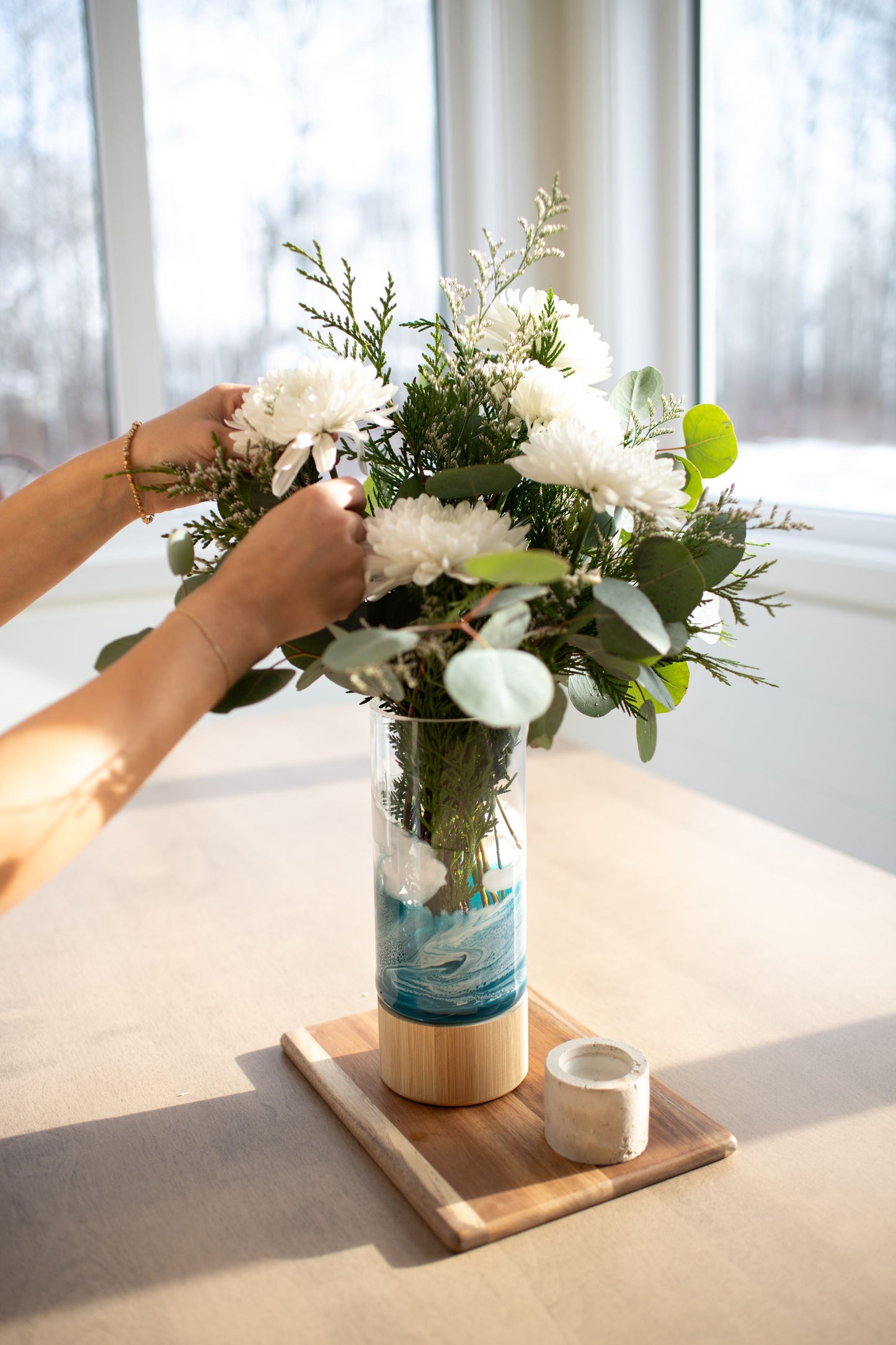 NEW!!! Resin Accented Vase with Bamboo Base