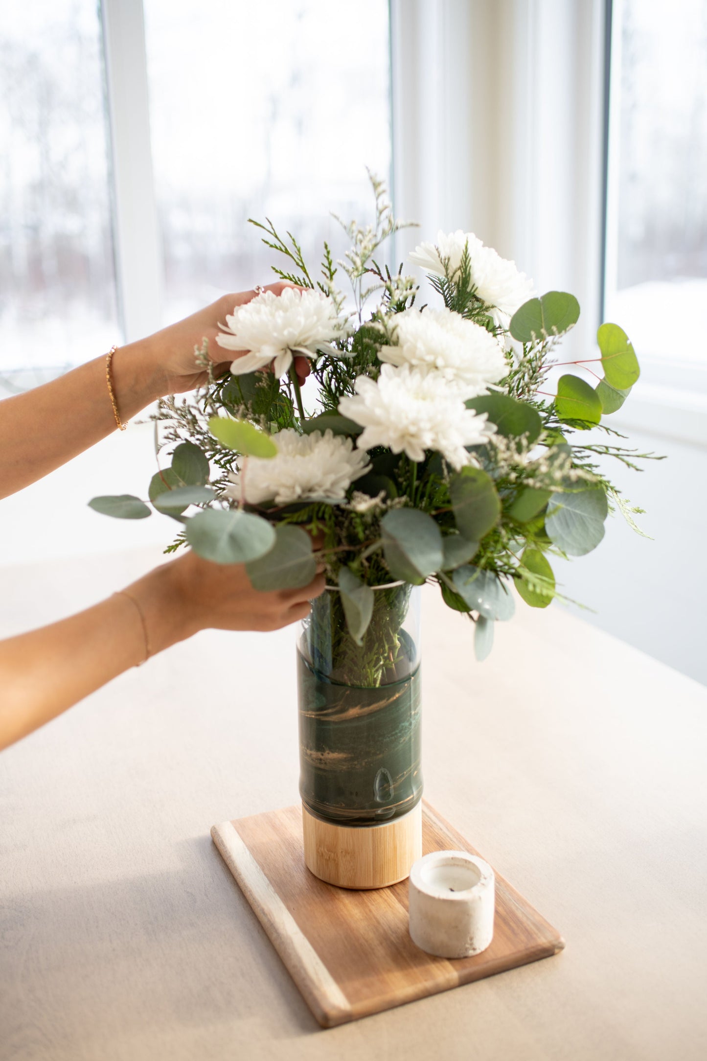 NEW!!! Resin Accented Vase with Bamboo Base