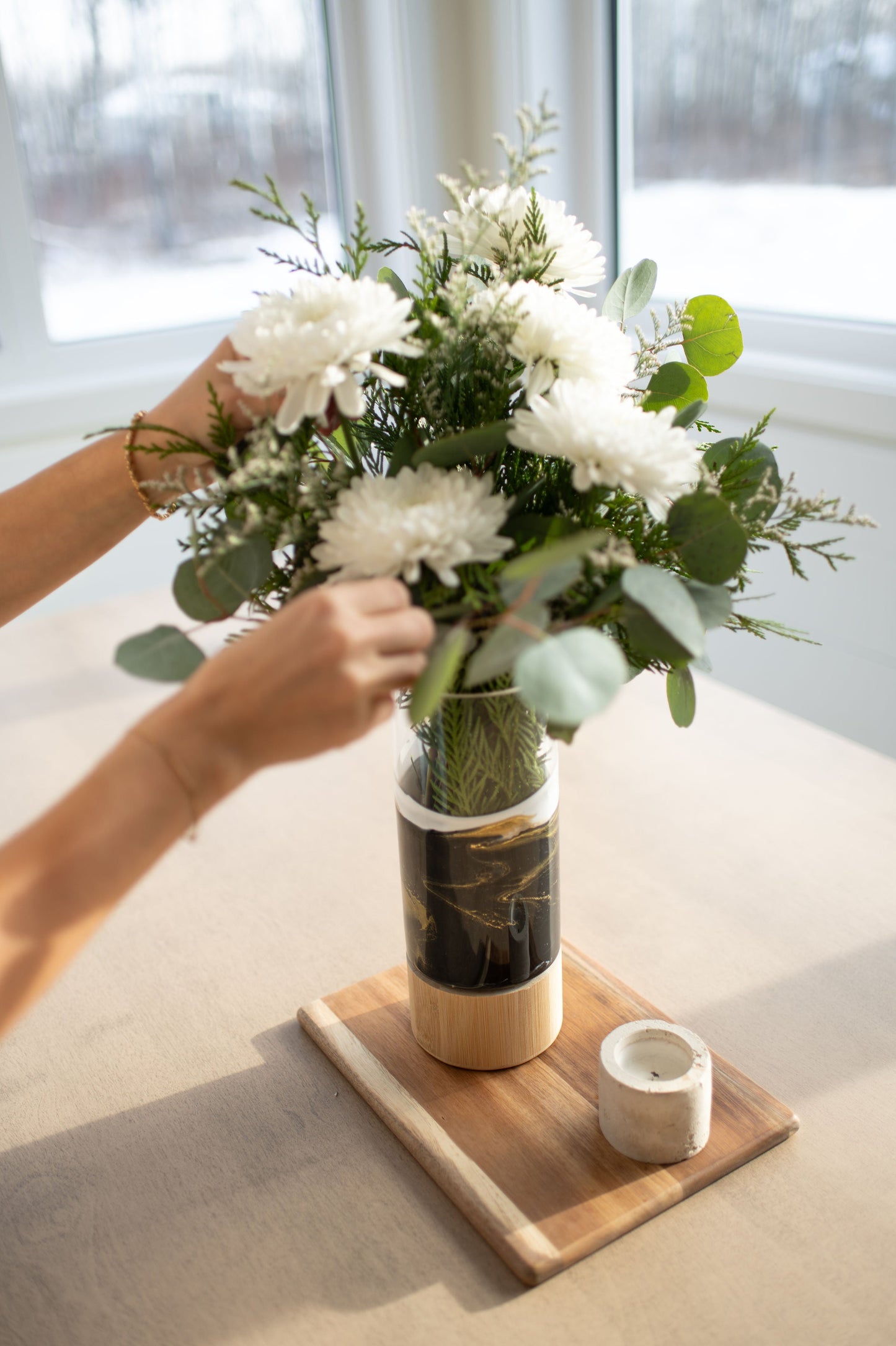 NEW!!! Resin Accented Vase with Bamboo Base