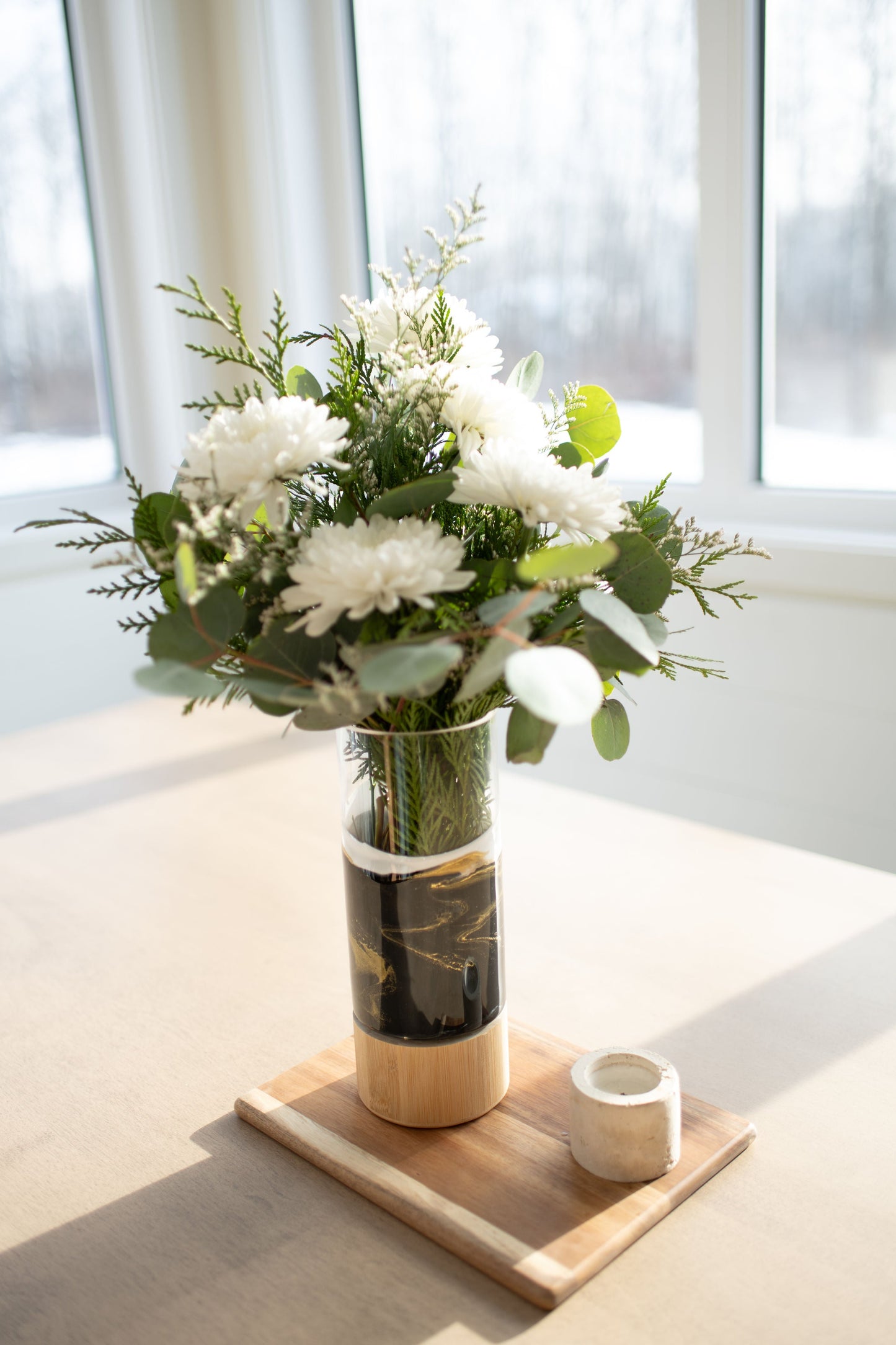 NEW!!! Resin Accented Vase with Bamboo Base