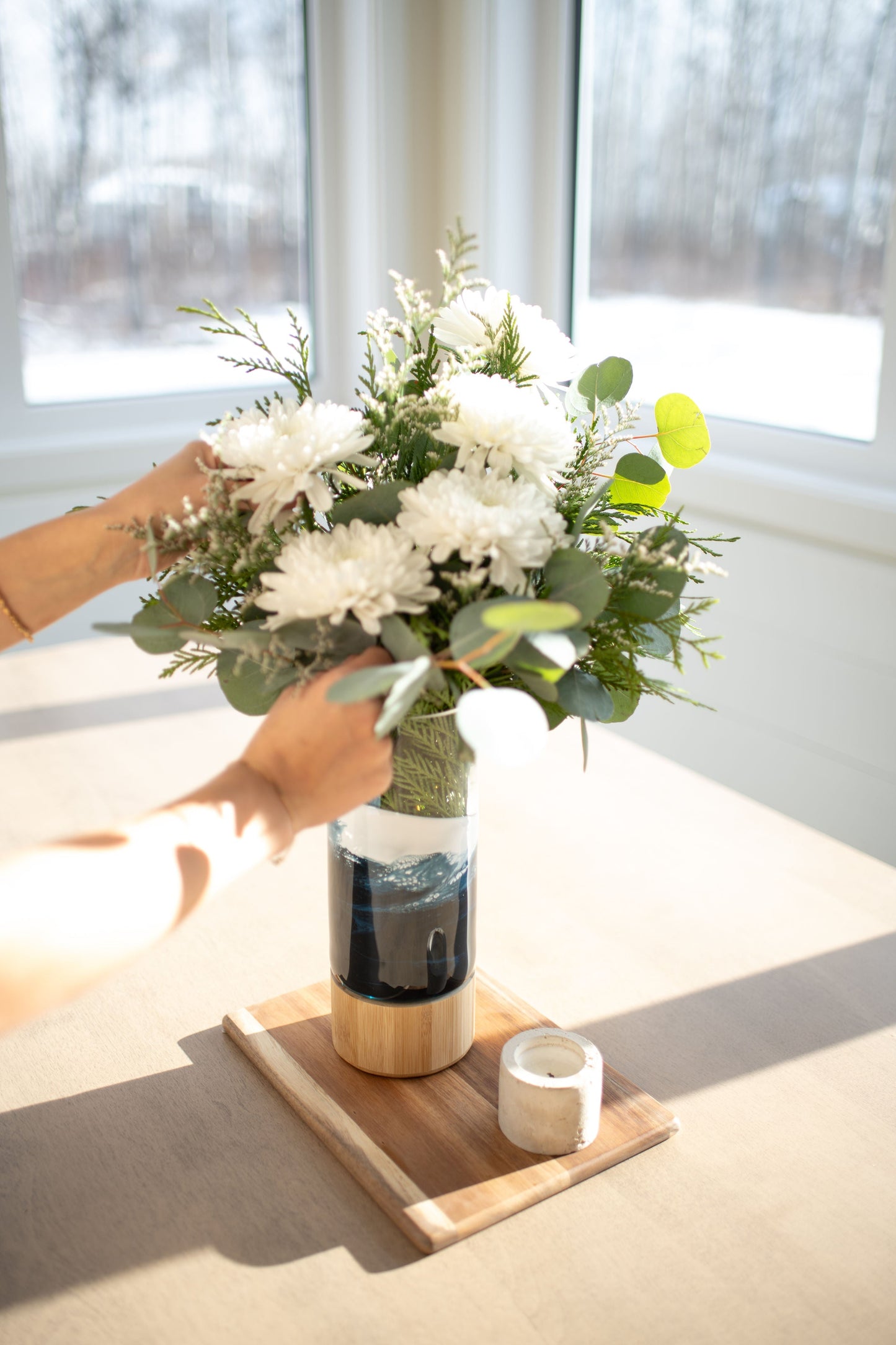 NEW!!! Resin Accented Vase with Bamboo Base