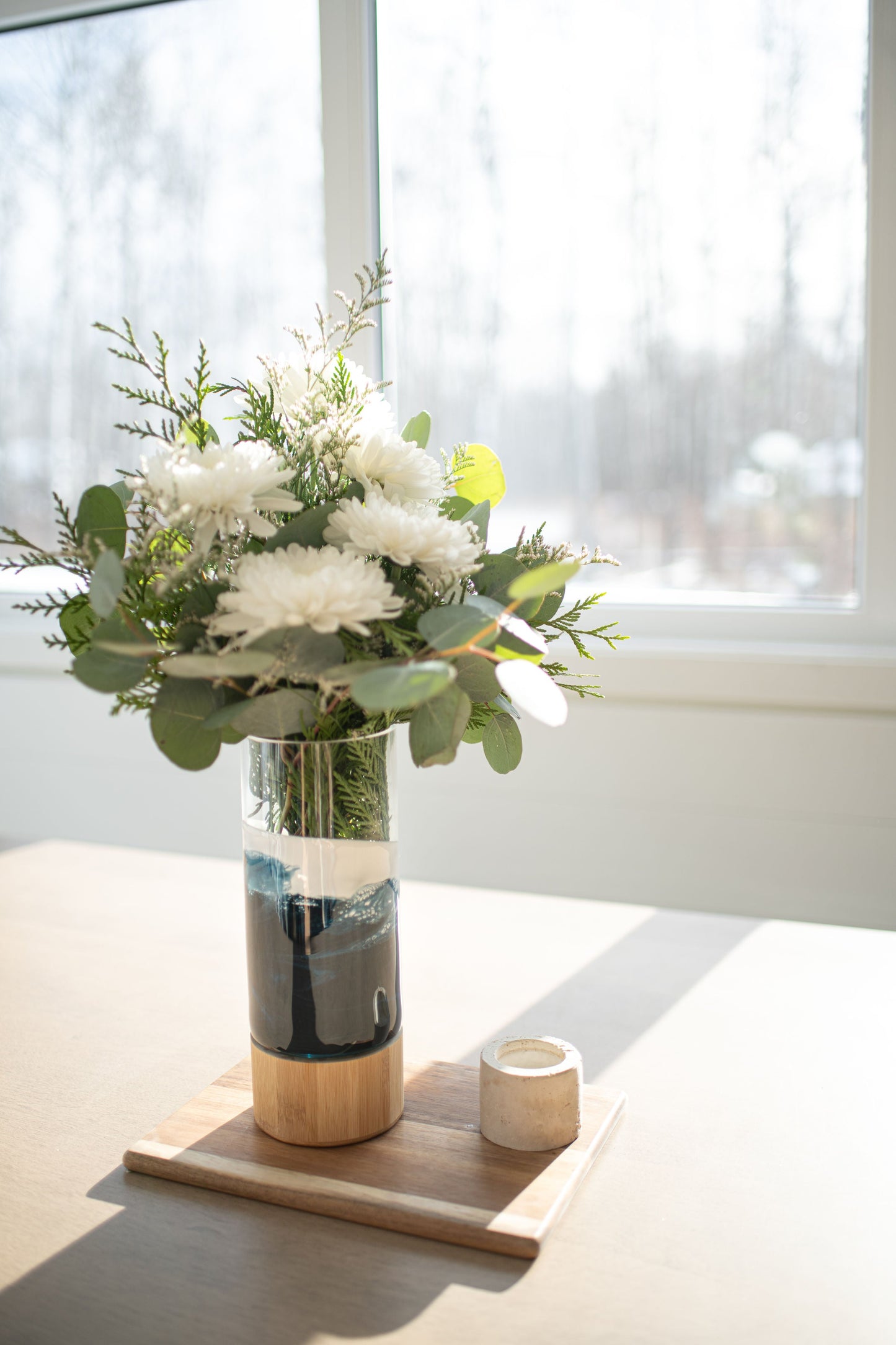 NEW!!! Resin Accented Vase with Bamboo Base