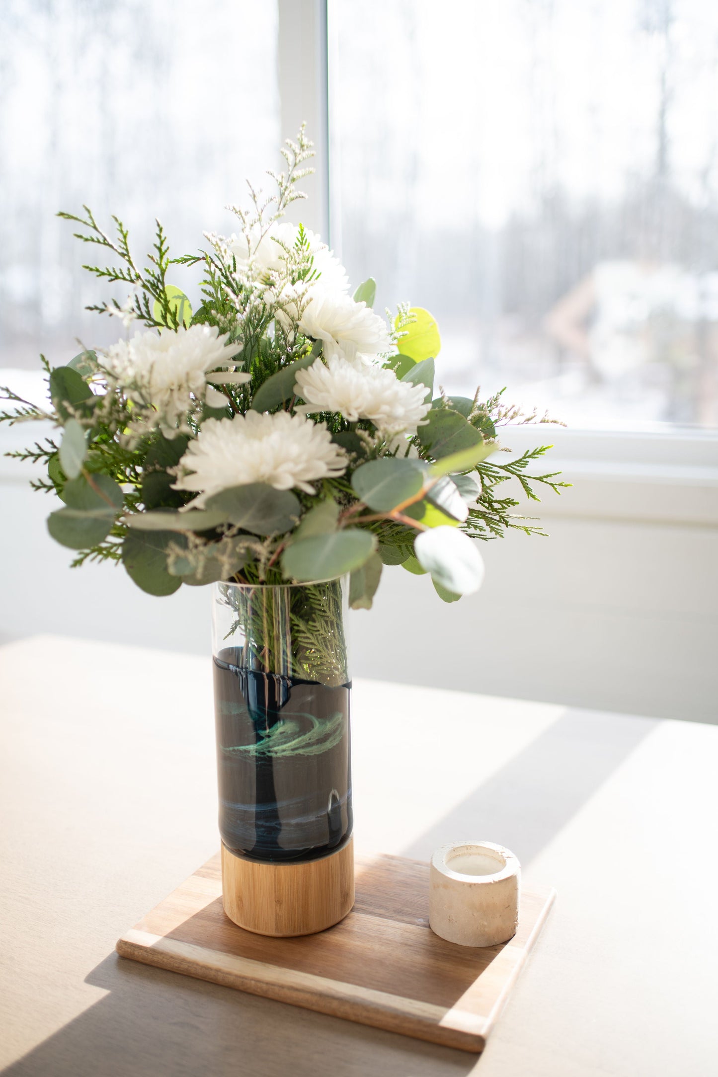 NEW!!! Resin Accented Vase with Bamboo Base