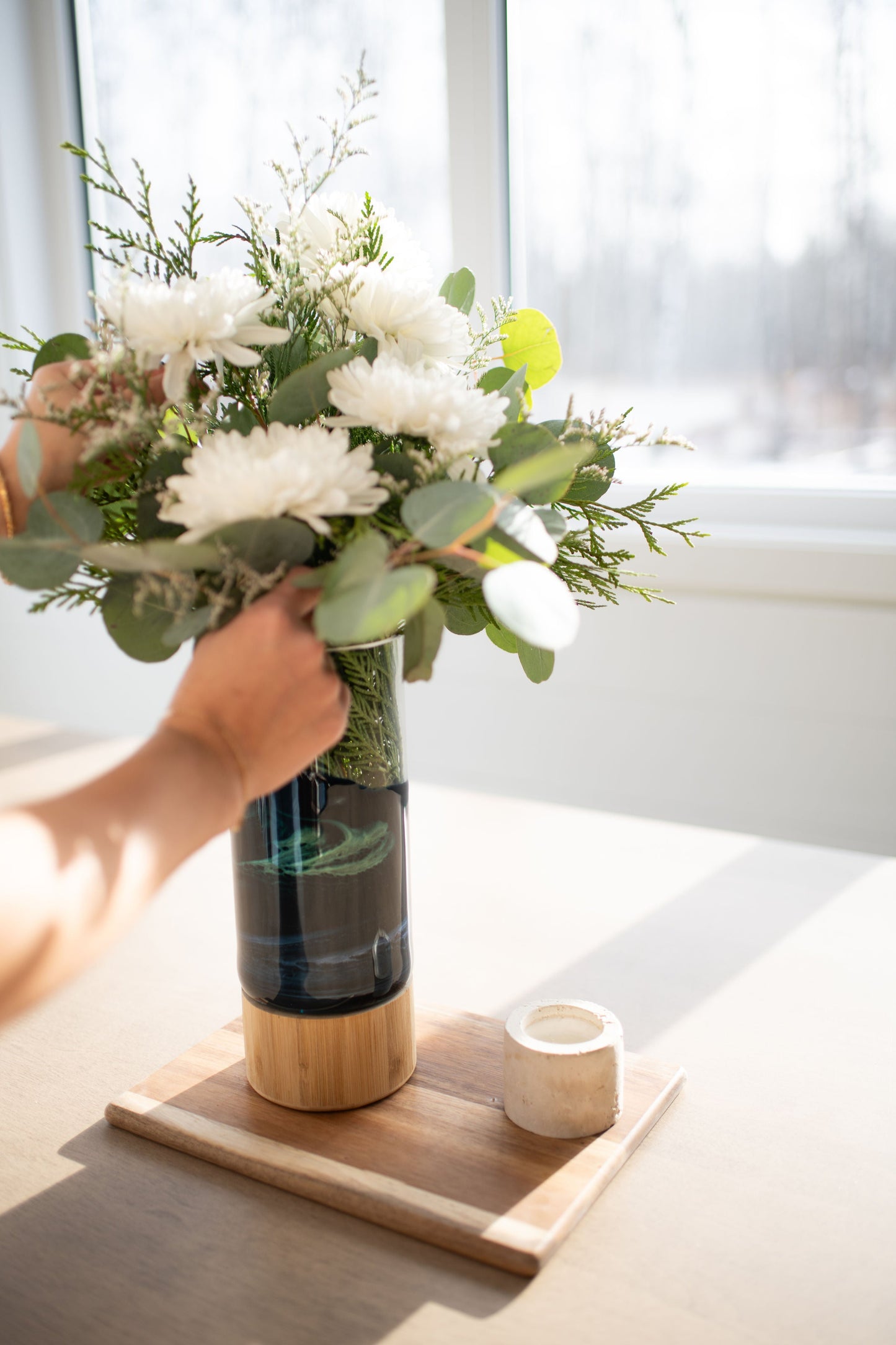 NEW!!! Resin Accented Vase with Bamboo Base