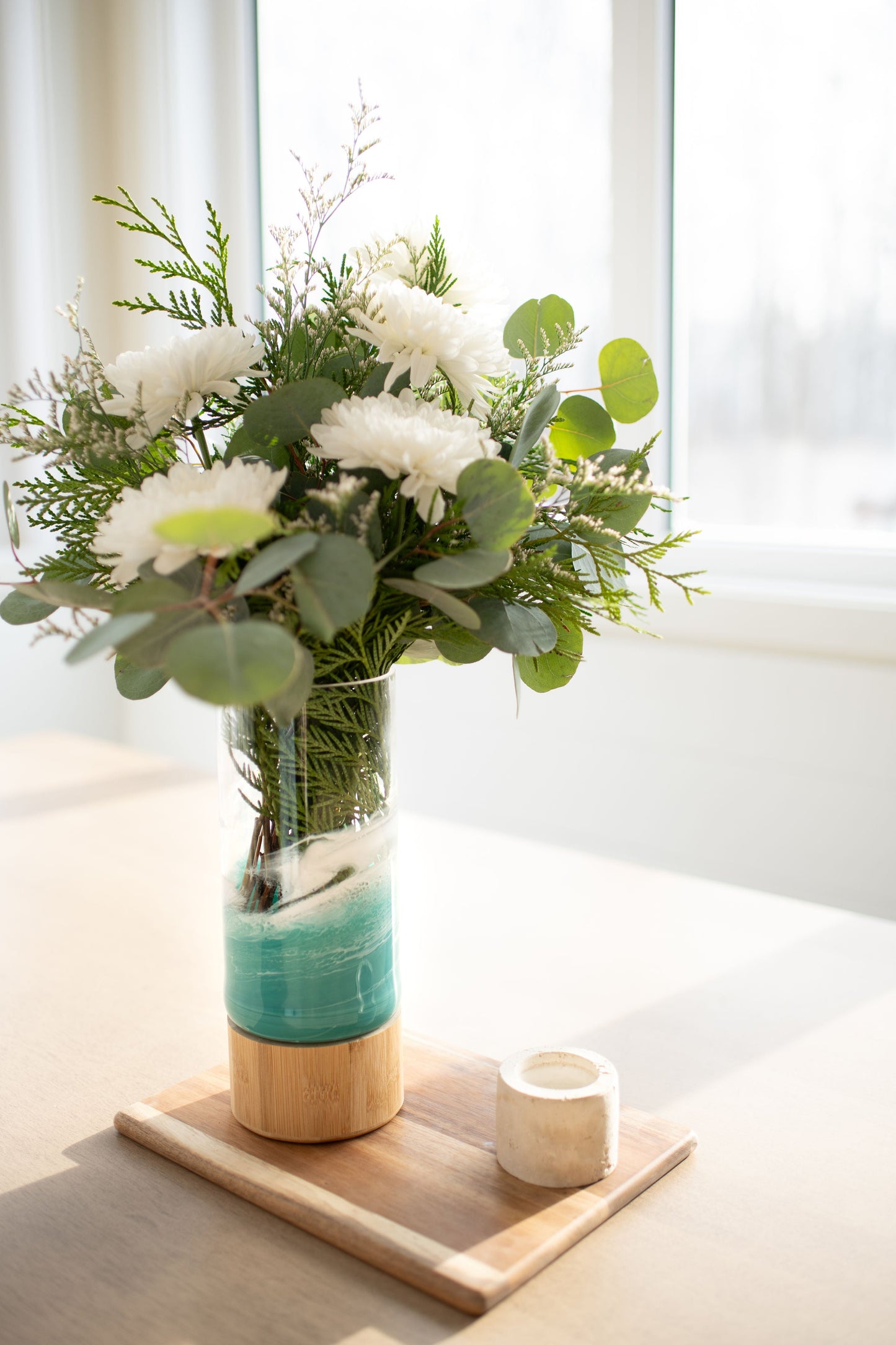 NEW!!! Resin Accented Vase with Bamboo Base