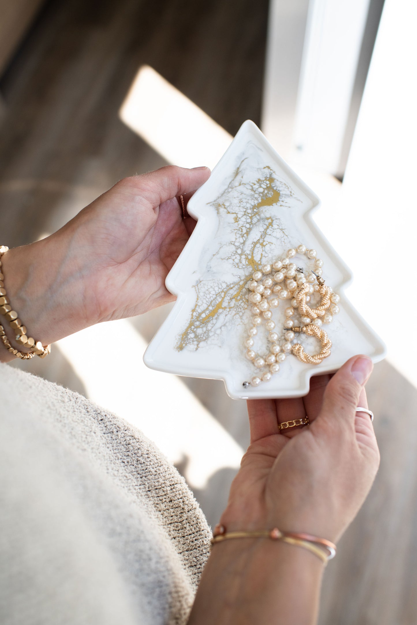 gold quartz Christmas tree ceramic tray 