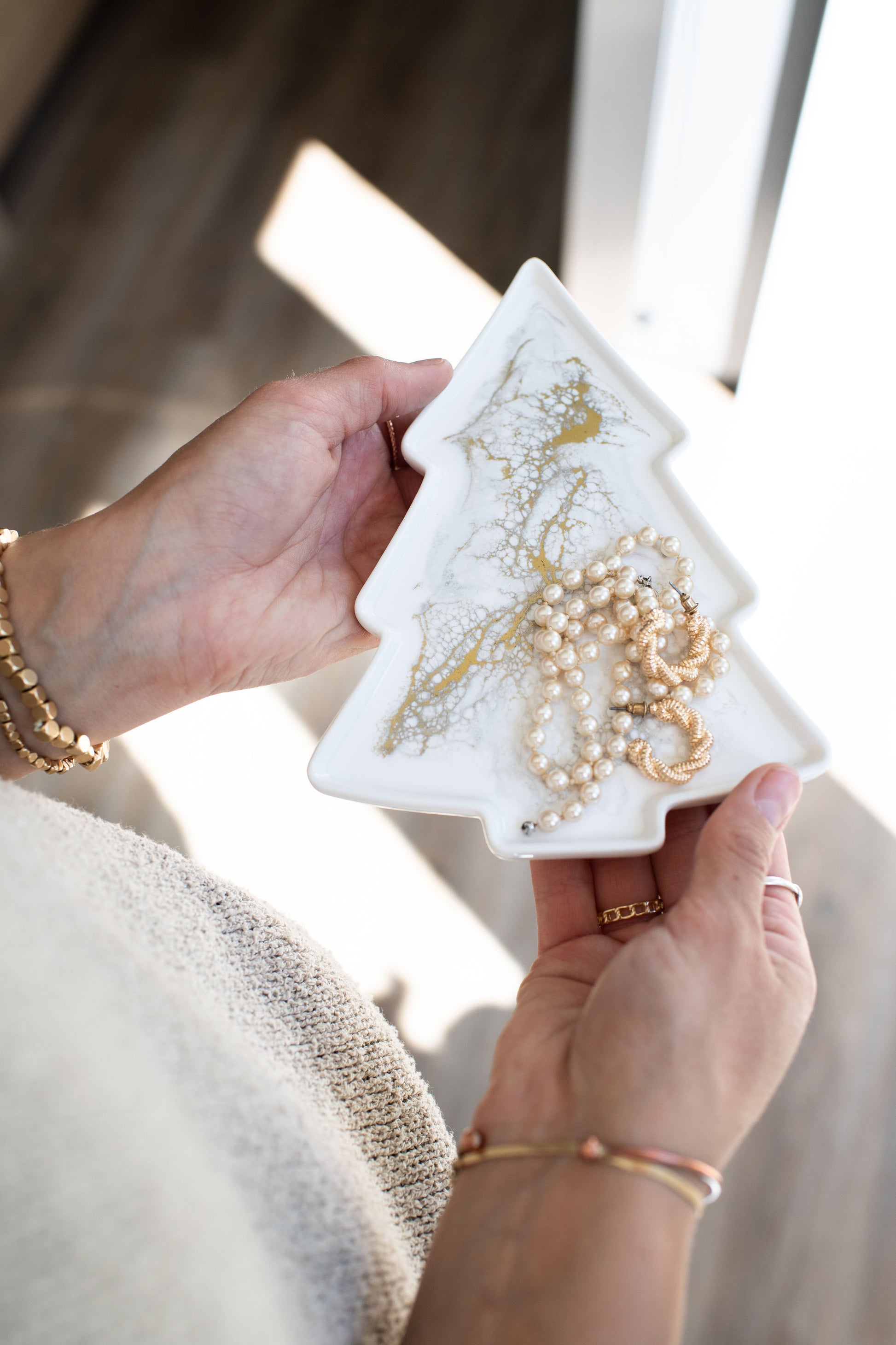 gold quartz Christmas tree ceramic tray 